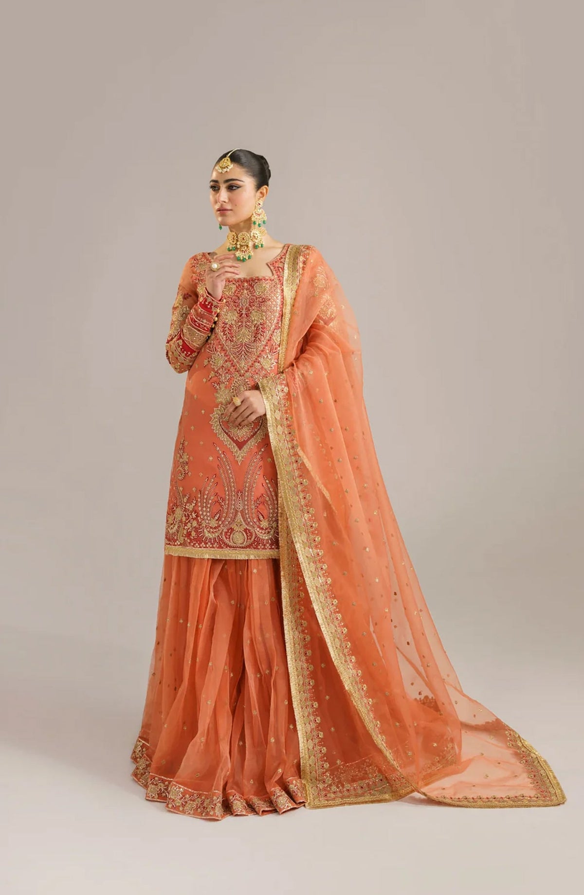 Afsana by Akbar Aslam Embroidered Organza Unstitched 3 Piece Suit - Begum Bano - AKA25AFS - Orange - Festive Collection