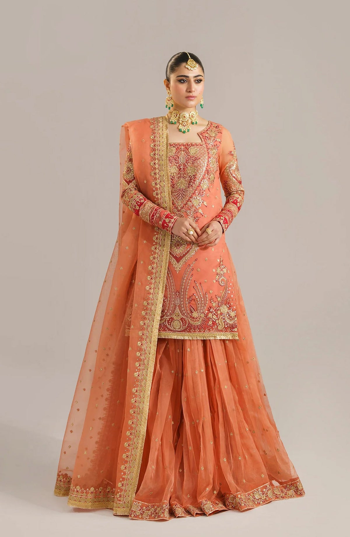 Afsana by Akbar Aslam Embroidered Organza Unstitched 3 Piece Suit - Begum Bano - AKA25AFS - Orange - Festive Collection