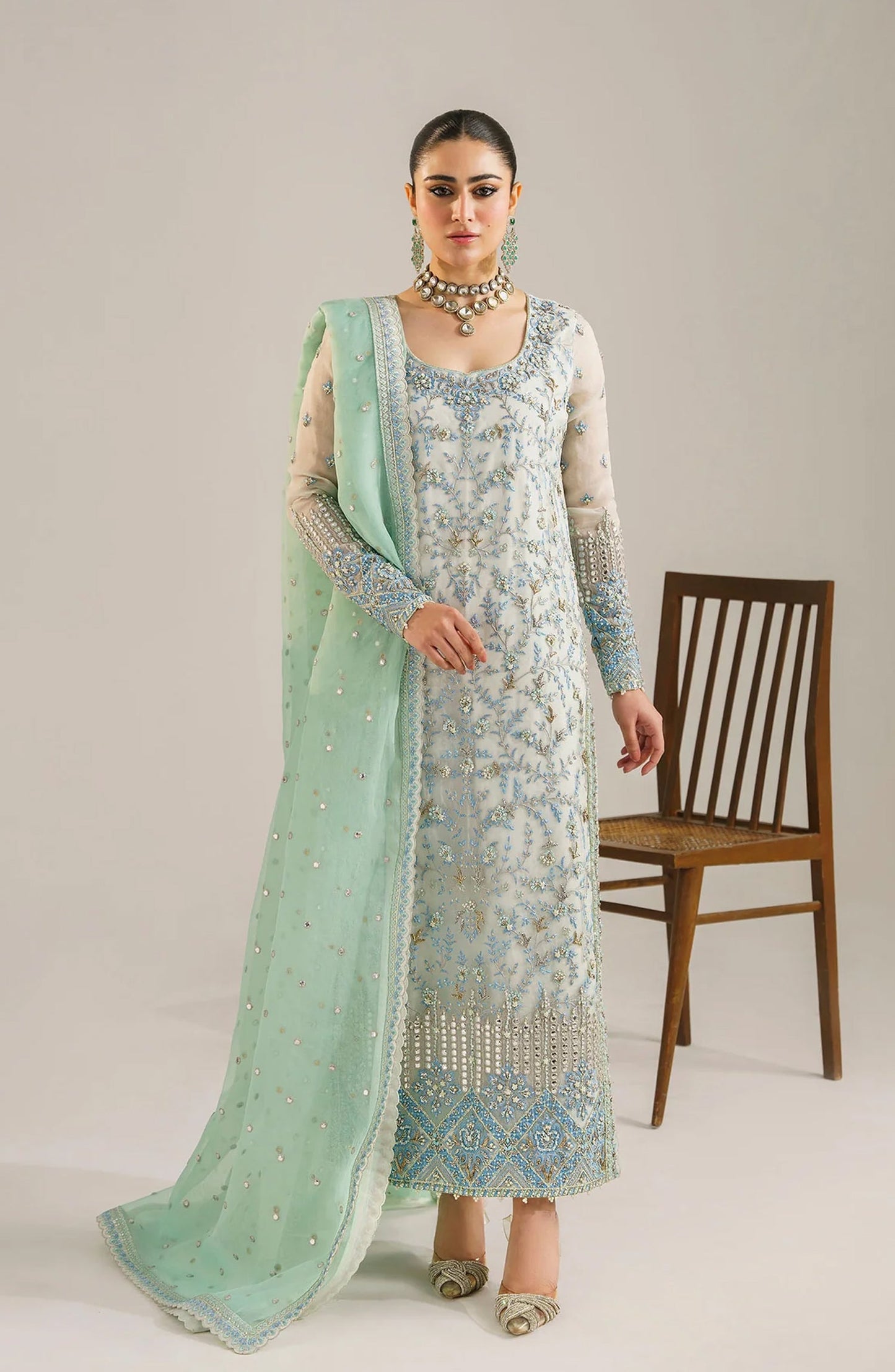 Afsana by Akbar Aslam Embroidered Organza Unstitched 3 Piece Suit - Nimira - AKA25AFS - Blue - Festive Collection