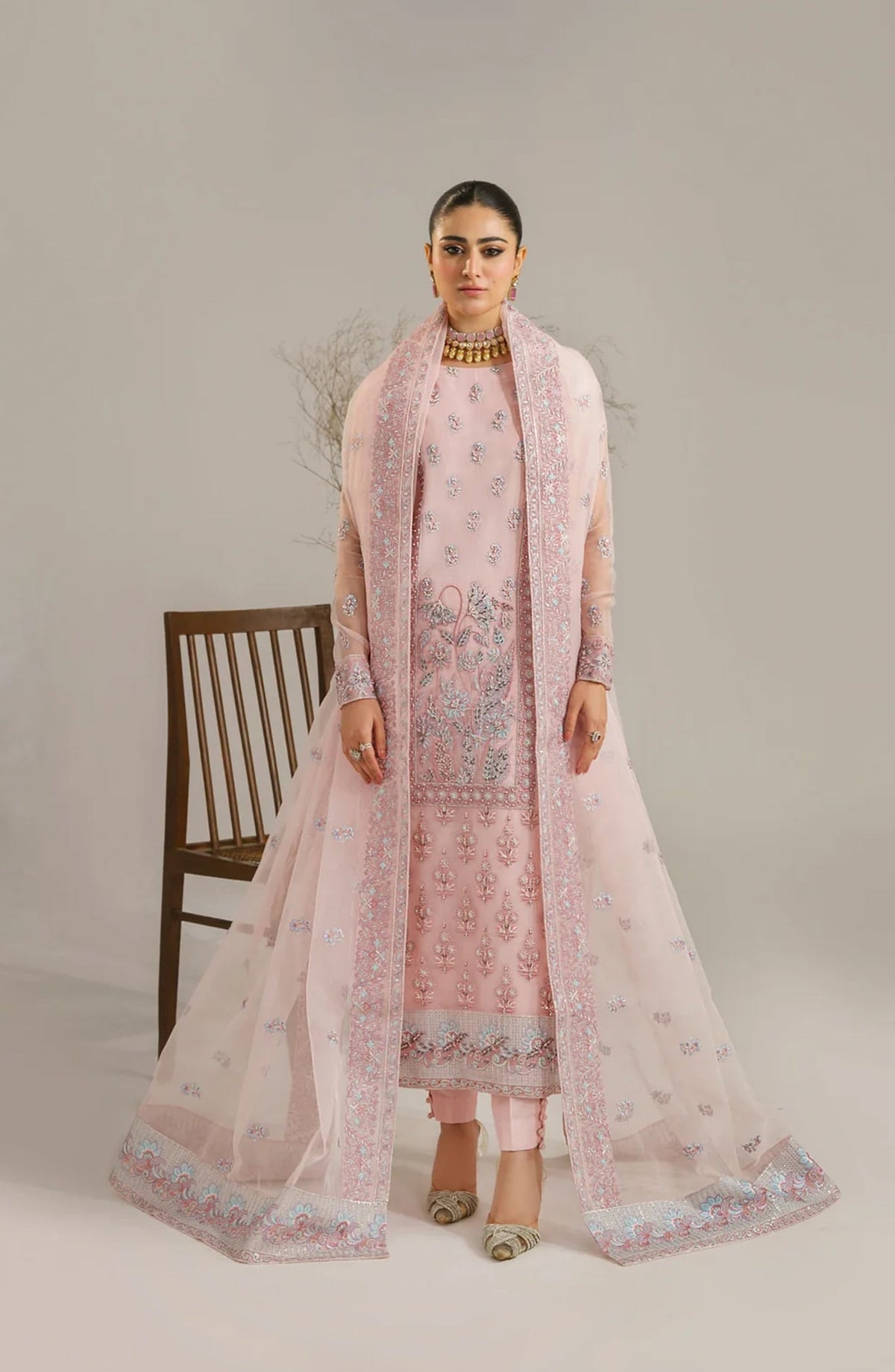 Afsana by Akbar Aslam Embroidered Organza Unstitched 3 Piece Suit - Niloufer - AKA25AFS - Pink - Festive Collection