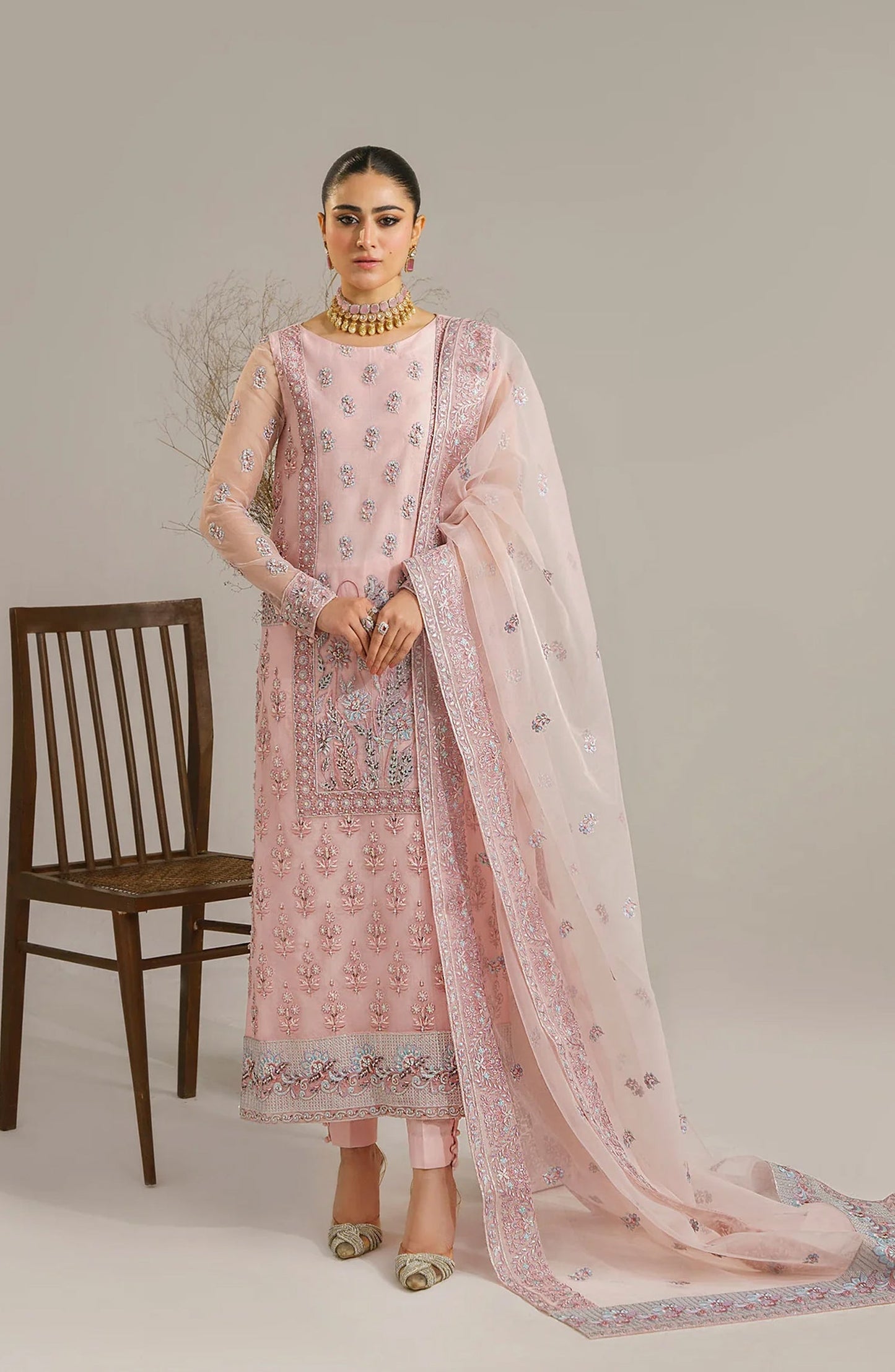 Afsana by Akbar Aslam Embroidered Organza Unstitched 3 Piece Suit - Niloufer - AKA25AFS - Pink - Festive Collection