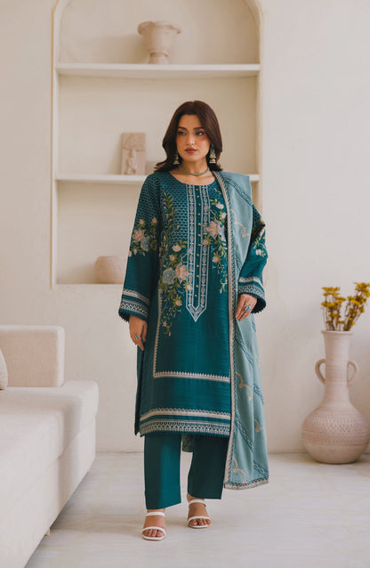 Afsana by Peridot Embroidered Dhanak Wool Unstitched 3 Piece Suit - 486-B - PT25AF - Green - Winter Collection