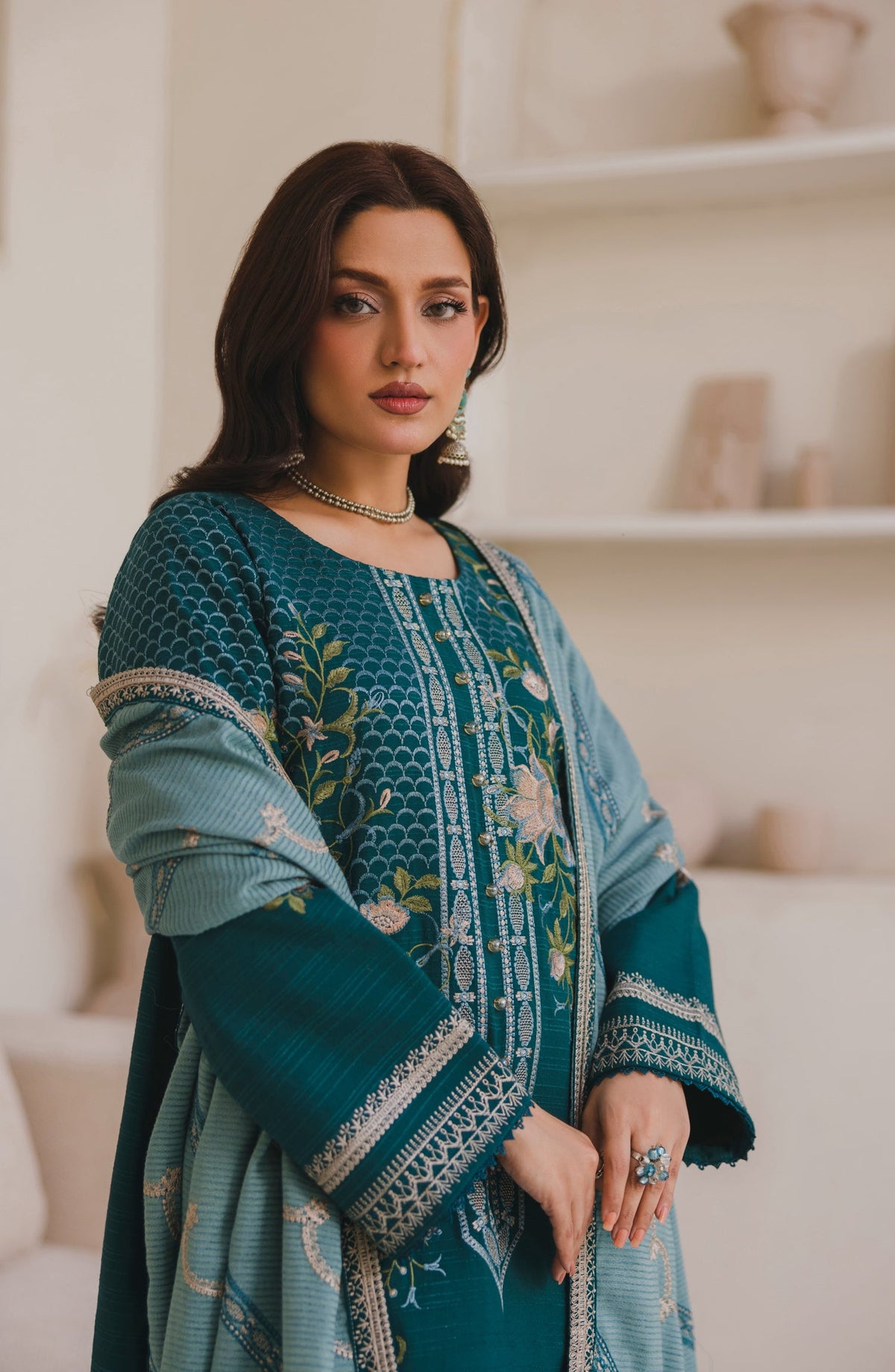 Afsana by Peridot Embroidered Dhanak Wool Unstitched 3 Piece Suit - 486-B - PT25AF - Green - Winter Collection