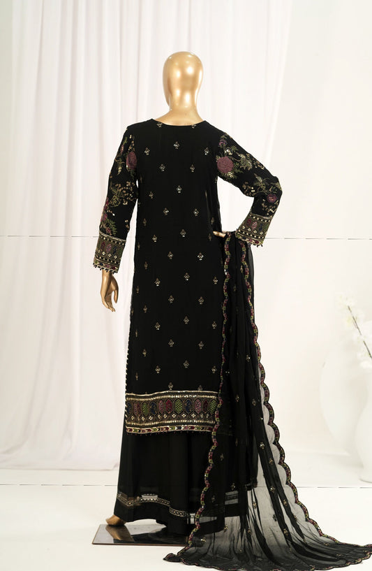 Afsanay by Sadabahar Embroidered Chiffon Stitched 3 Piece Suit - CF-13 - SBD26SFN - Black - Luxury Collection