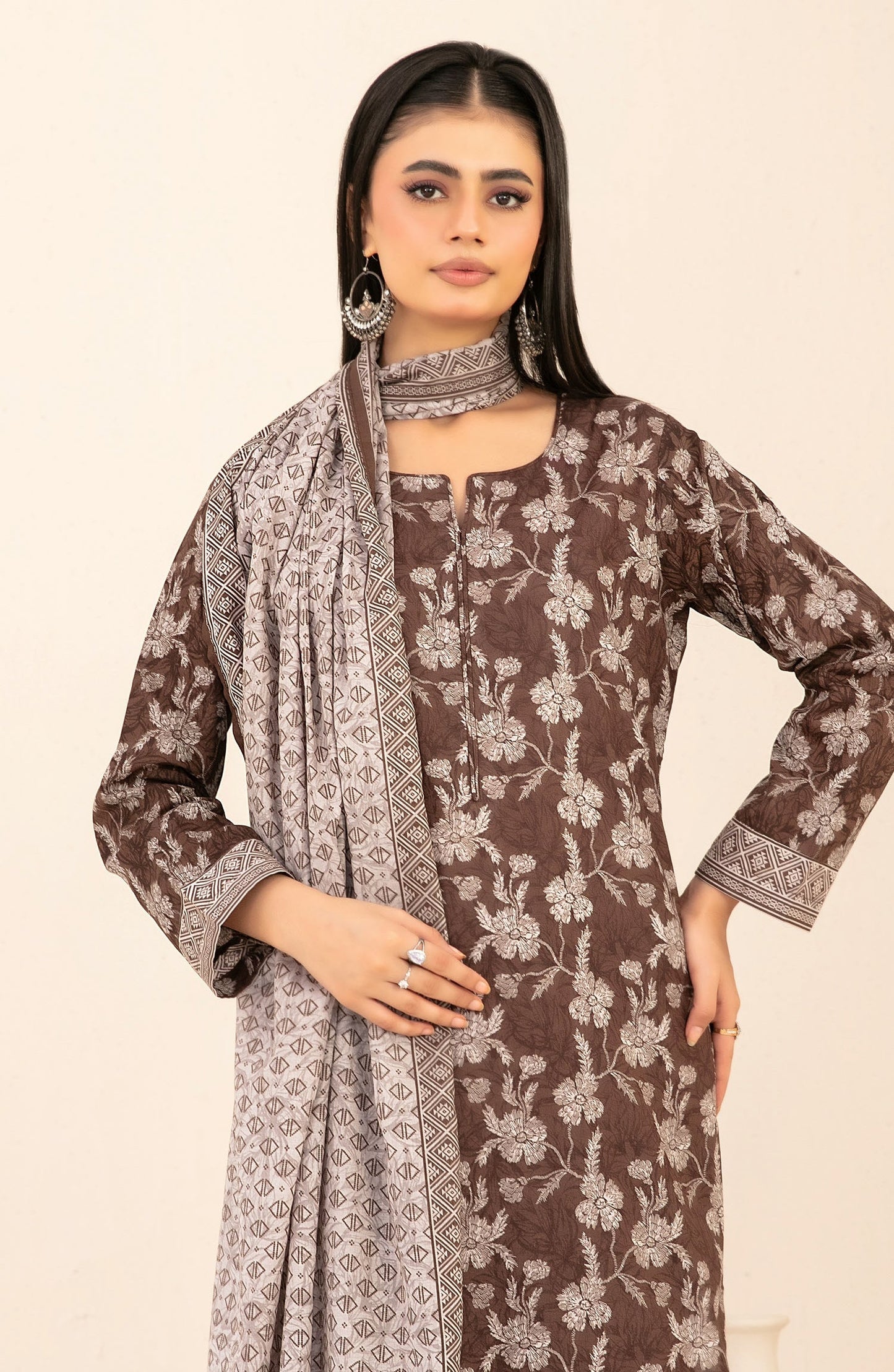 Ailani by Tawakkal Fabrics Embroidered Lawn Unstitched 3 Piece Suit - D-3721 - TF26ALN - Brown - Summer Collection