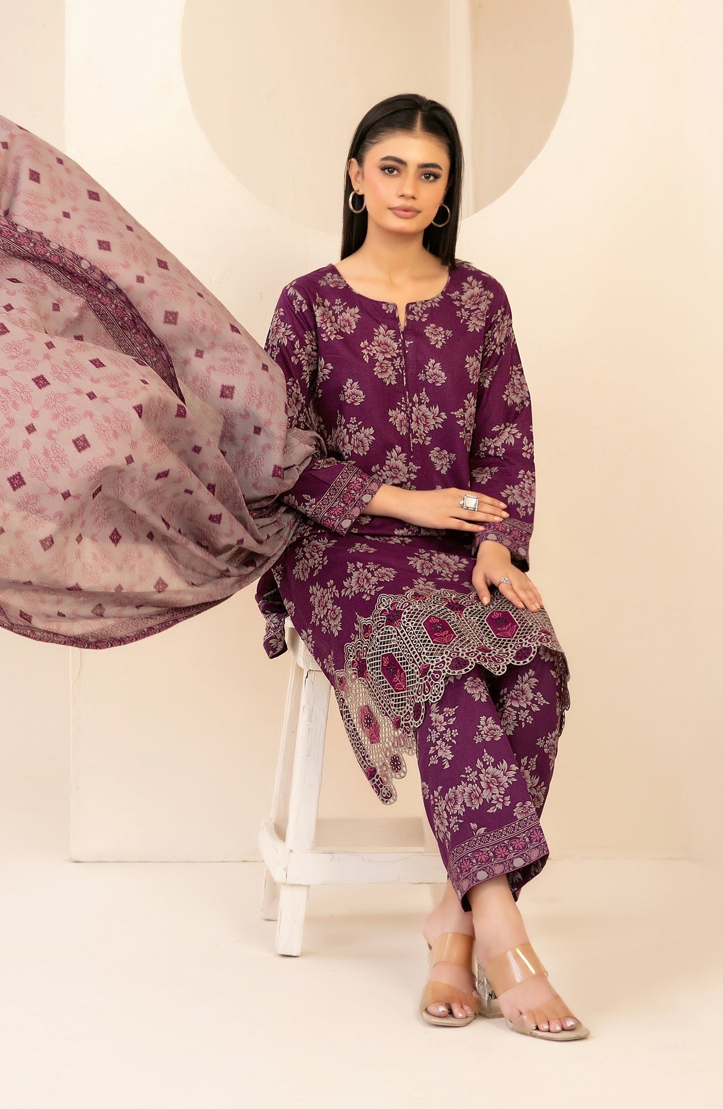 Ailani by Tawakkal Fabrics Embroidered Lawn Unstitched 3 Piece Suit - D-3719 - TF26ALN - Purple - Summer Collection