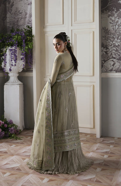 Akbar Aslam Deewani Luxury Embroidered Organza Unstitched 3 Piece Suit - U-1578 - Obsidian - AKA25DW - Green - Formal Collection