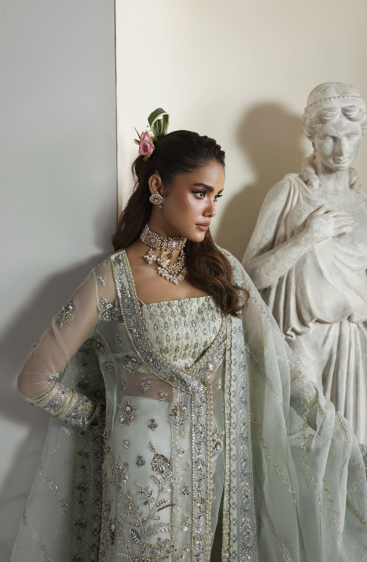 Akbar Aslam Deewani Luxury Embroidered Organza Unstitched 3 Piece Suit - U-1577 - Aetheria - AKA25DW - Blue - Formal Collection