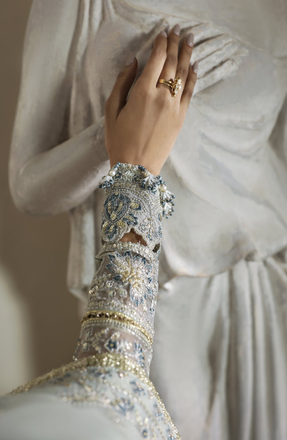 Akbar Aslam Deewani Luxury Embroidered Organza Unstitched 3 Piece Suit - U-1577 - Aetheria - AKA25DW - Blue - Formal Collection