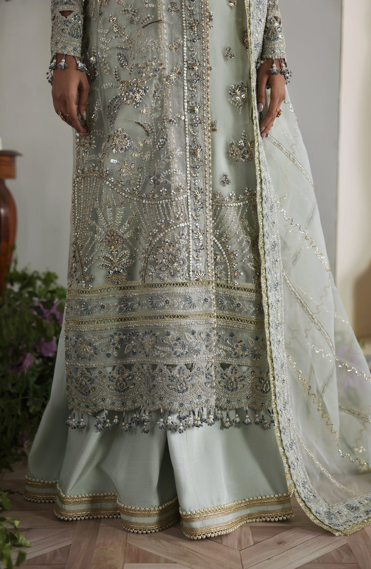 Akbar Aslam Deewani Luxury Embroidered Organza Unstitched 3 Piece Suit - U-1577 - Aetheria - AKA25DW - Blue - Formal Collection
