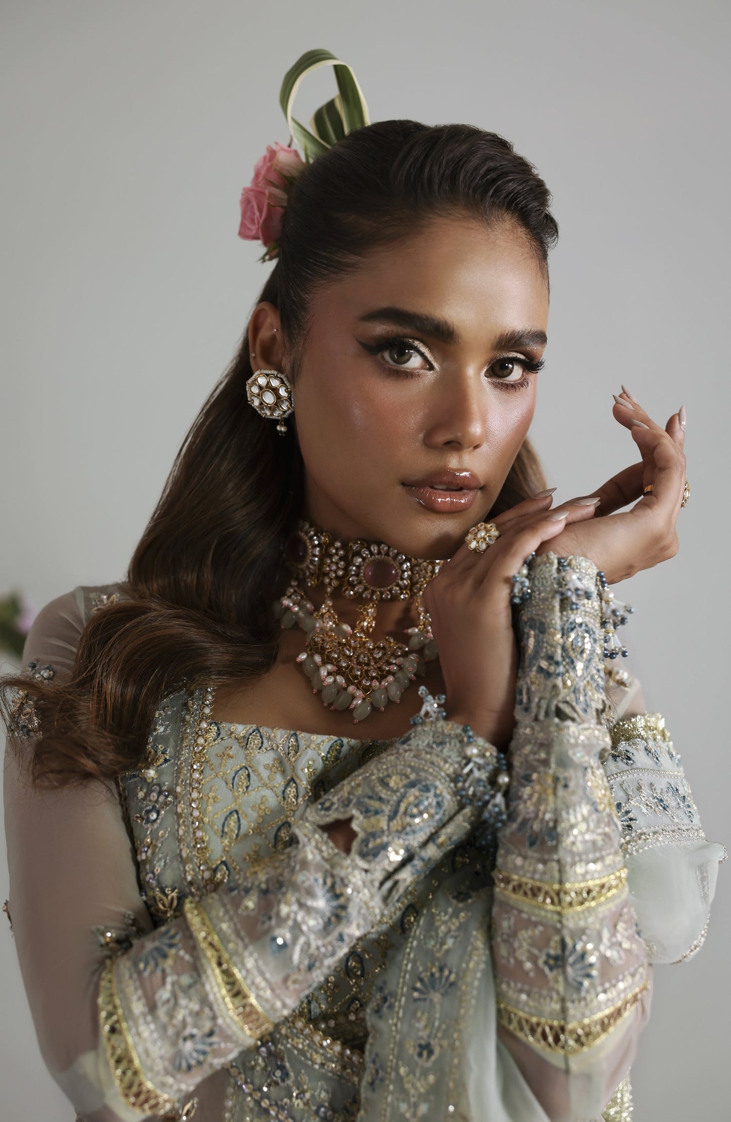 Akbar Aslam Deewani Luxury Embroidered Organza Unstitched 3 Piece Suit - U-1577 - Aetheria - AKA25DW - Blue - Formal Collection