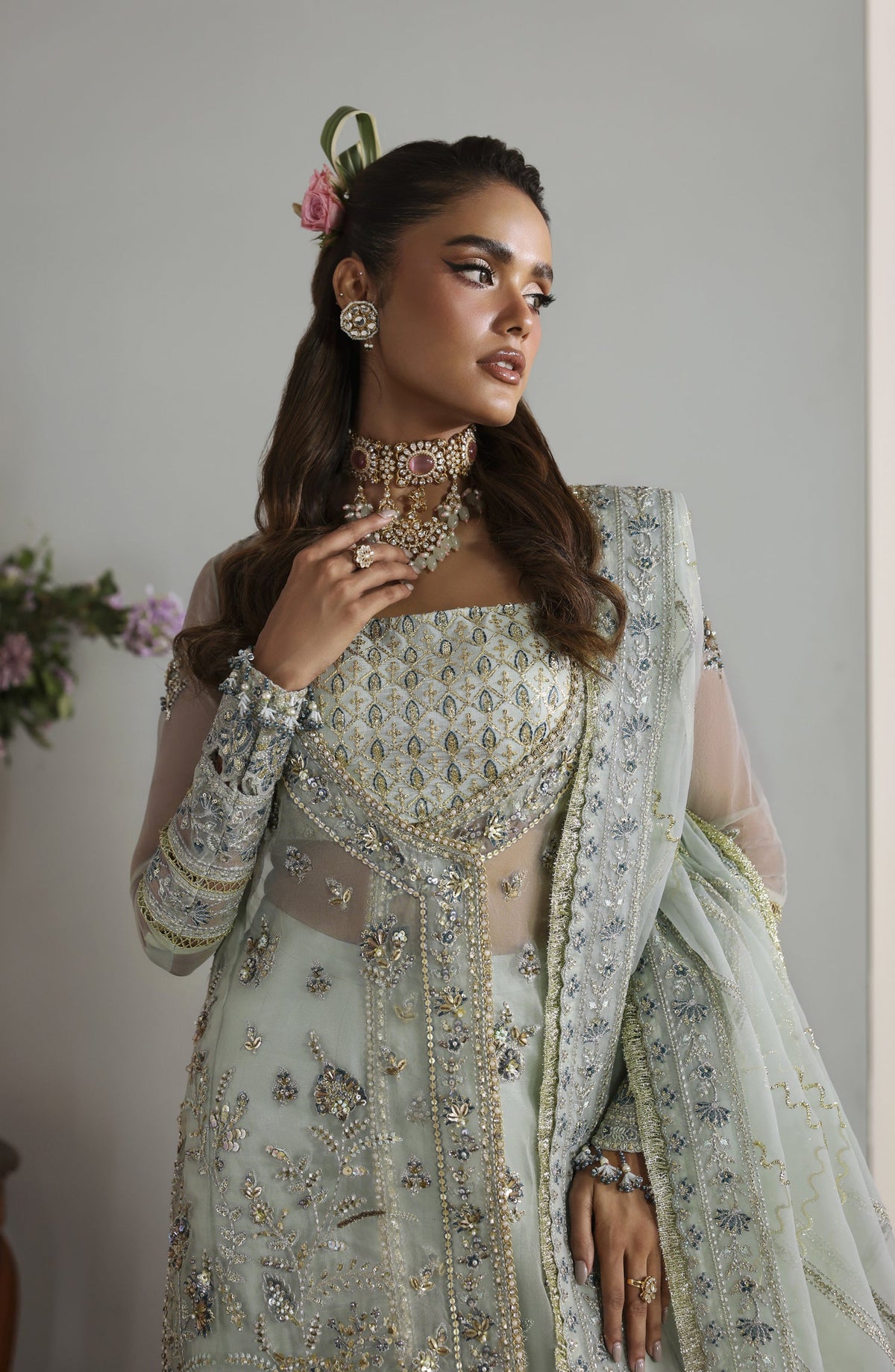 Akbar Aslam Deewani Luxury Embroidered Organza Unstitched 3 Piece Suit - U-1577 - Aetheria - AKA25DW - Blue - Formal Collection