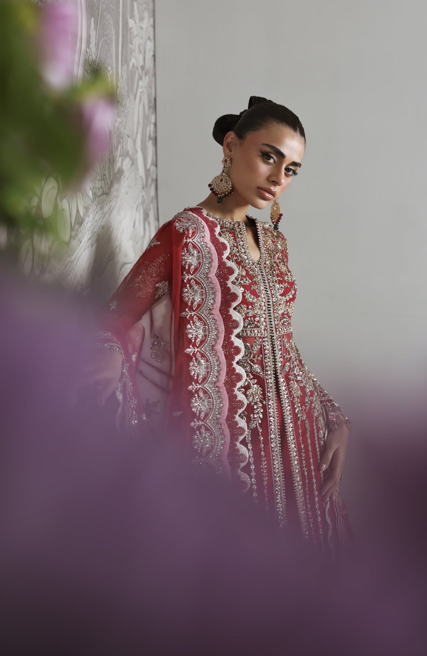 Akbar Aslam Deewani Luxury Embroidered Organza Unstitched 3 Piece Suit - U-1575 - Yeloria - AKA25DW - Hot Pink - Formal Collection