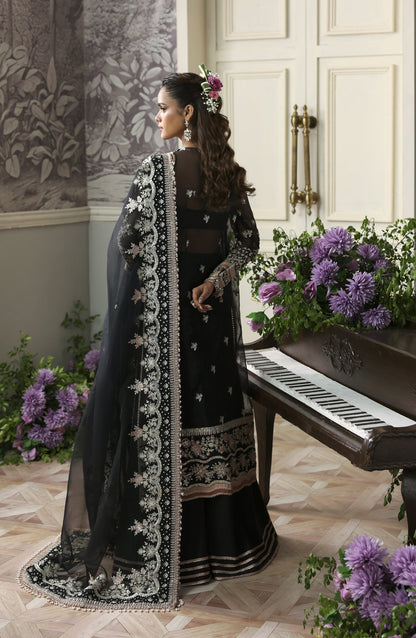 Akbar Aslam Deewani Luxury Embroidered Organza Unstitched 3 Piece Suit - U-1574 - Nocturne - AKA25DW - Black - Formal Collection