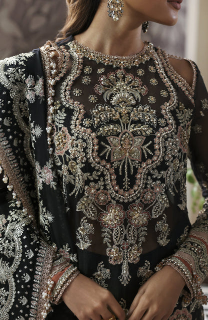 Akbar Aslam Deewani Luxury Embroidered Organza Unstitched 3 Piece Suit - U-1574 - Nocturne - AKA25DW - Black - Formal Collection