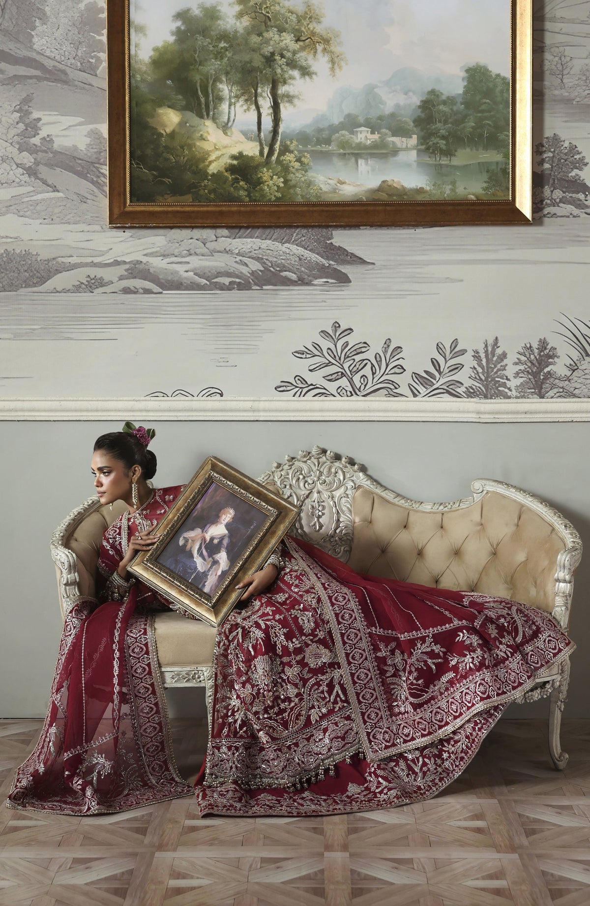 Akbar Aslam Deewani Luxury Embroidered Organza Unstitched 3 Piece Suit - U-1573 - Majeste - AKA25DW - Red - Formal Collection