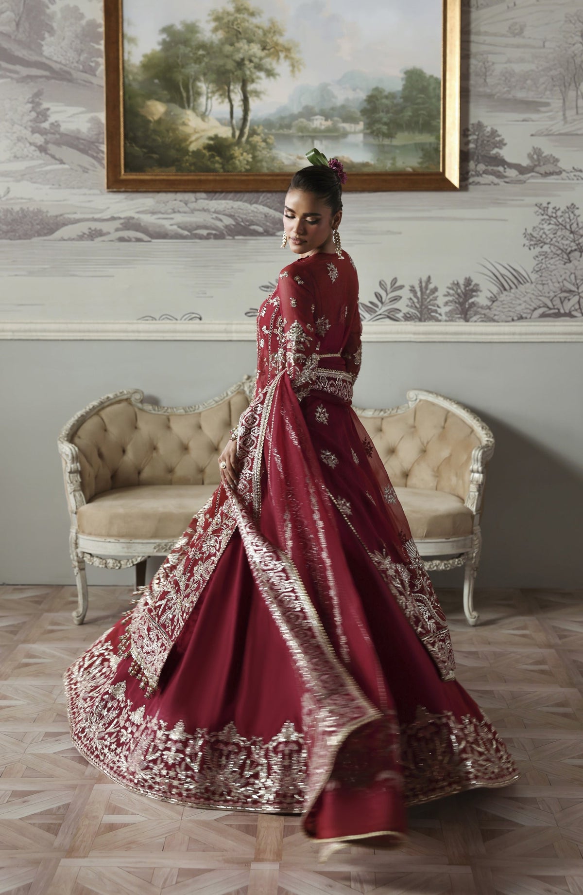 Akbar Aslam Deewani Luxury Embroidered Organza Unstitched 3 Piece Suit - U-1573 - Majeste - AKA25DW - Red - Formal Collection