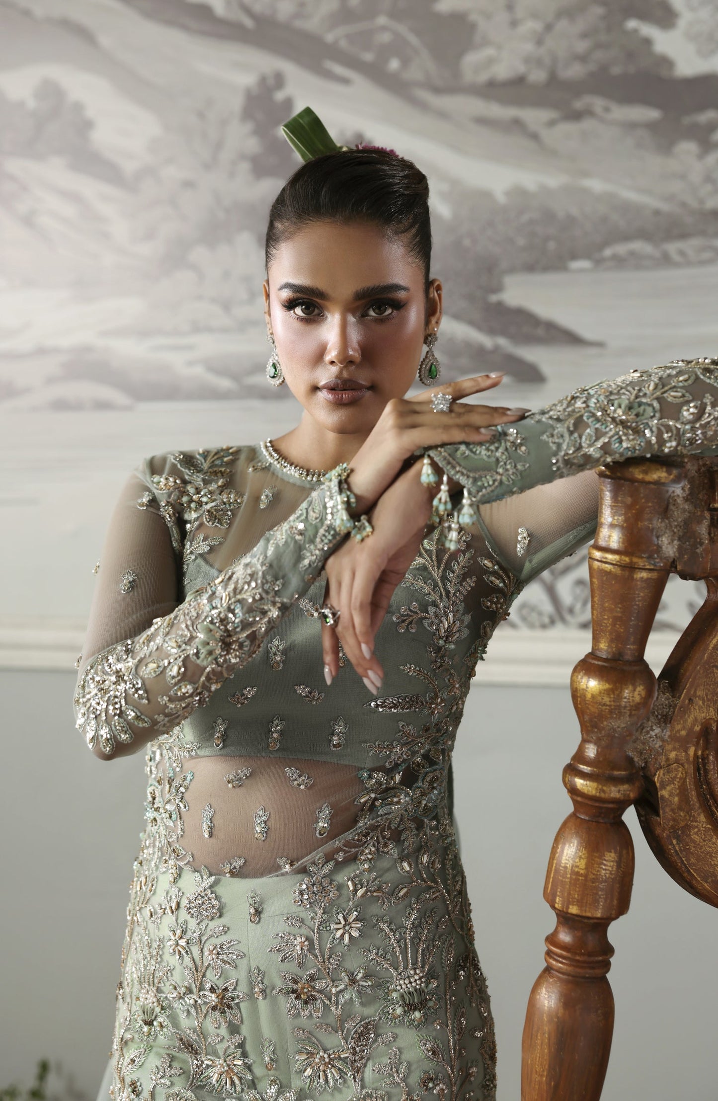 Akbar Aslam Deewani Luxury Embroidered Net Unstitched 3 Piece Suit - U-1572 - Silvenza - AKA25DW - Blue - Formal Collection