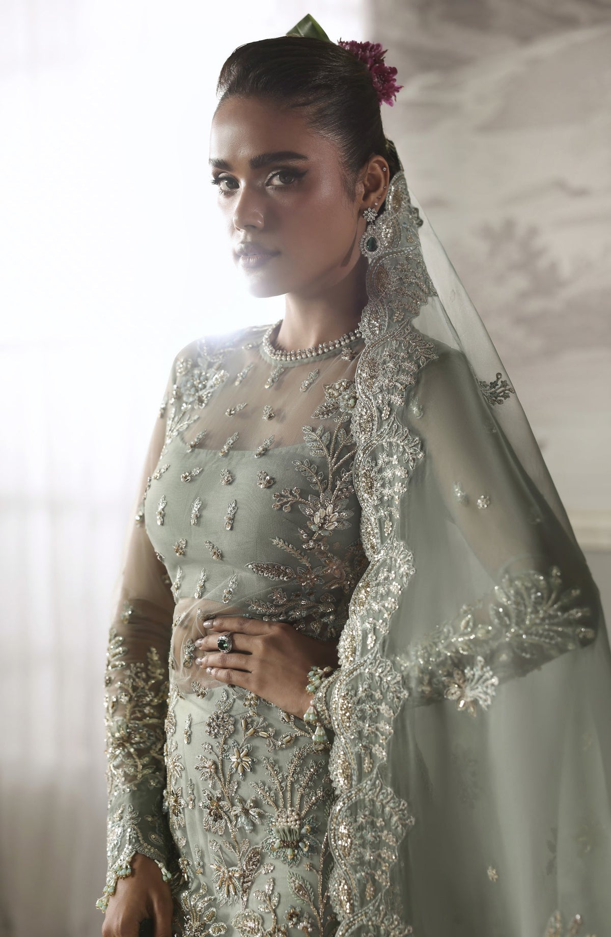 Akbar Aslam Deewani Luxury Embroidered Net Unstitched 3 Piece Suit - U-1572 - Silvenza - AKA25DW - Blue - Formal Collection