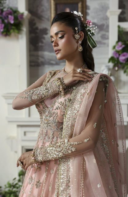 Akbar Aslam Deewani Luxury Embroidered Net Unstitched 3 Piece Suit - U-1570 - Sanoura - AKA25DW - Pink - Formal Collection