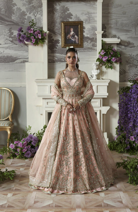 Akbar Aslam Deewani Luxury Embroidered Net Unstitched 3 Piece Suit - U-1570 - Sanoura - AKA25DW - Pink - Formal Collection