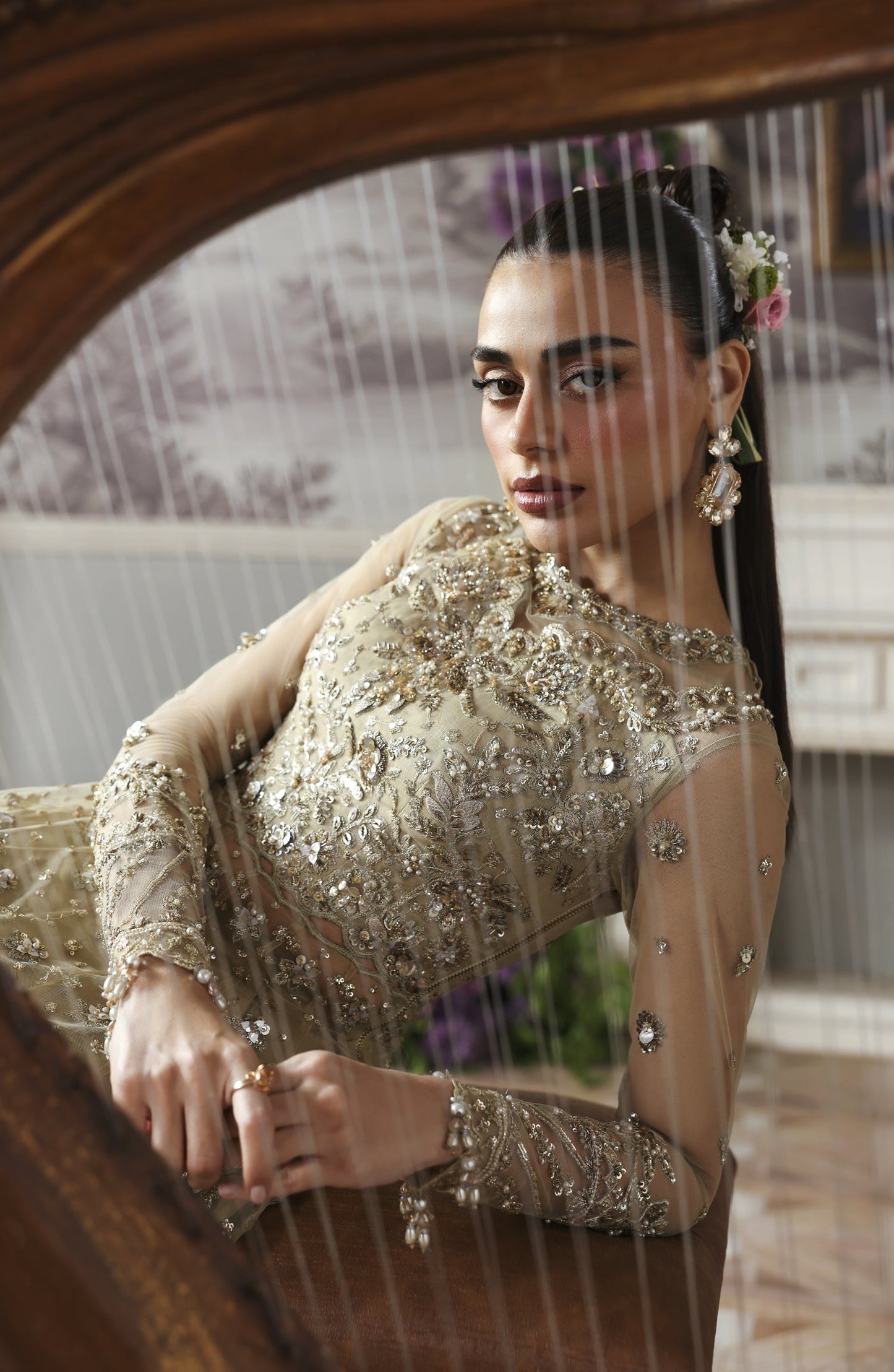 Akbar Aslam Deewani Luxury Embroidered Net Unstitched 3 Piece Suit - U-1569 - Mintara - AKA25DW - Pista Green - Formal Collection