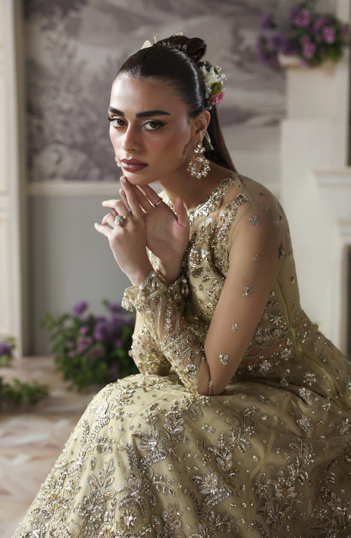 Akbar Aslam Deewani Luxury Embroidered Net Unstitched 3 Piece Suit - U-1569 - Mintara - AKA25DW - Pista Green - Formal Collection