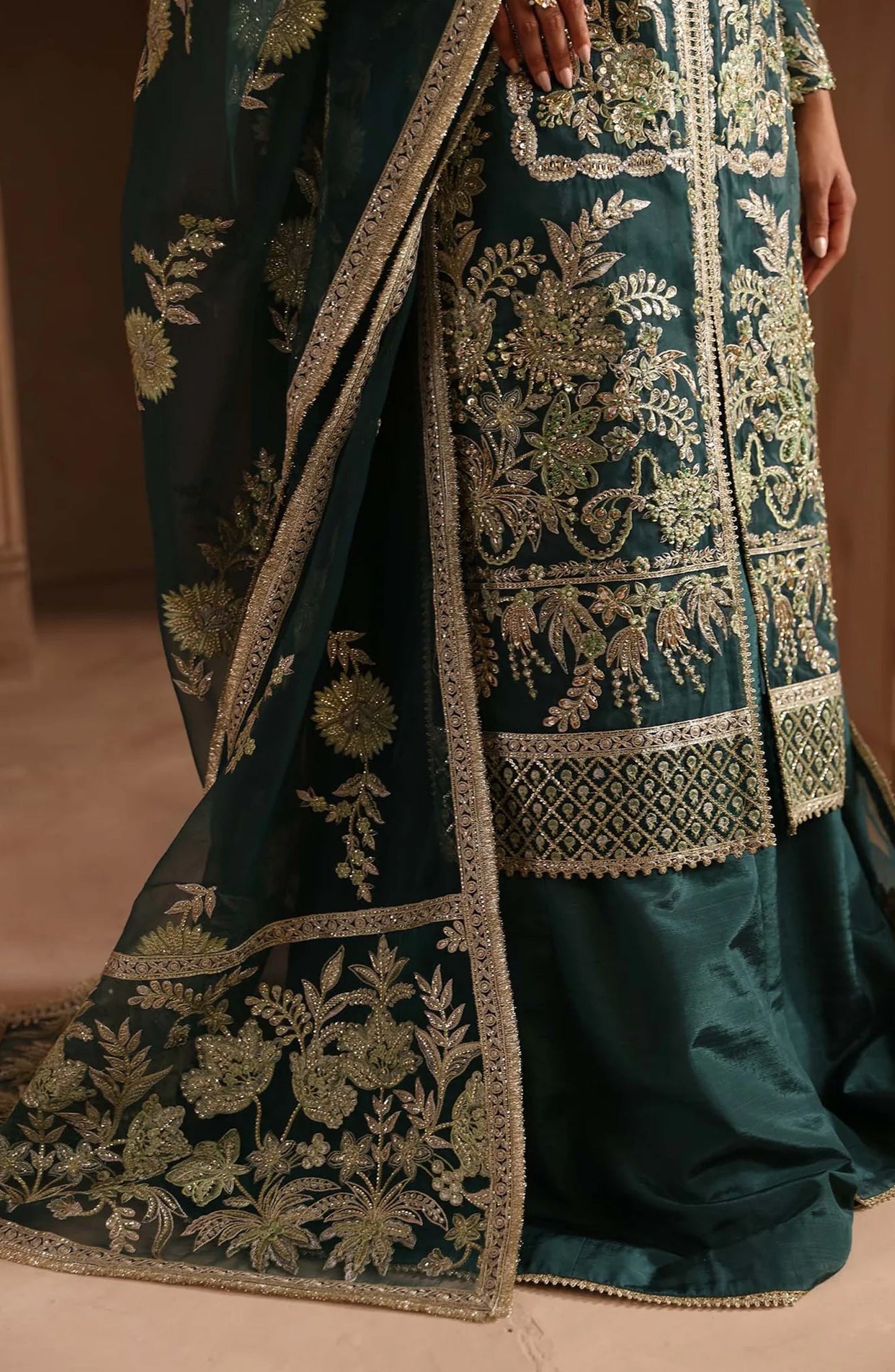 Deewani by Akbar Aslam Luxury Formals Embroidered Organza Unstitched 3 Piece Suit - Celeste - AKA25DWN2 - Green - Festive Collection