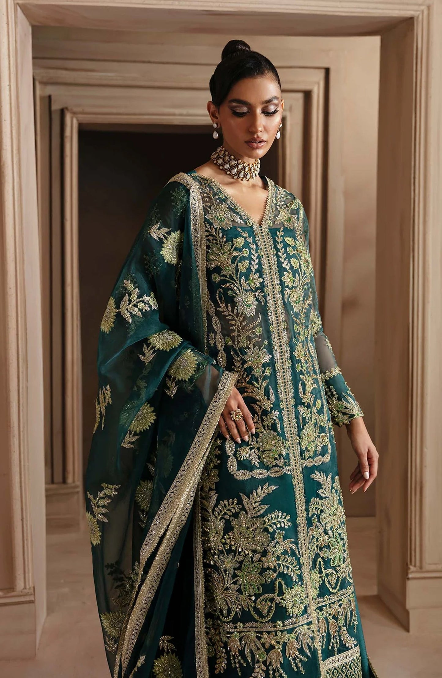 Deewani by Akbar Aslam Luxury Formals Embroidered Organza Unstitched 3 Piece Suit - Celeste - AKA25DWN2 - Green - Festive Collection