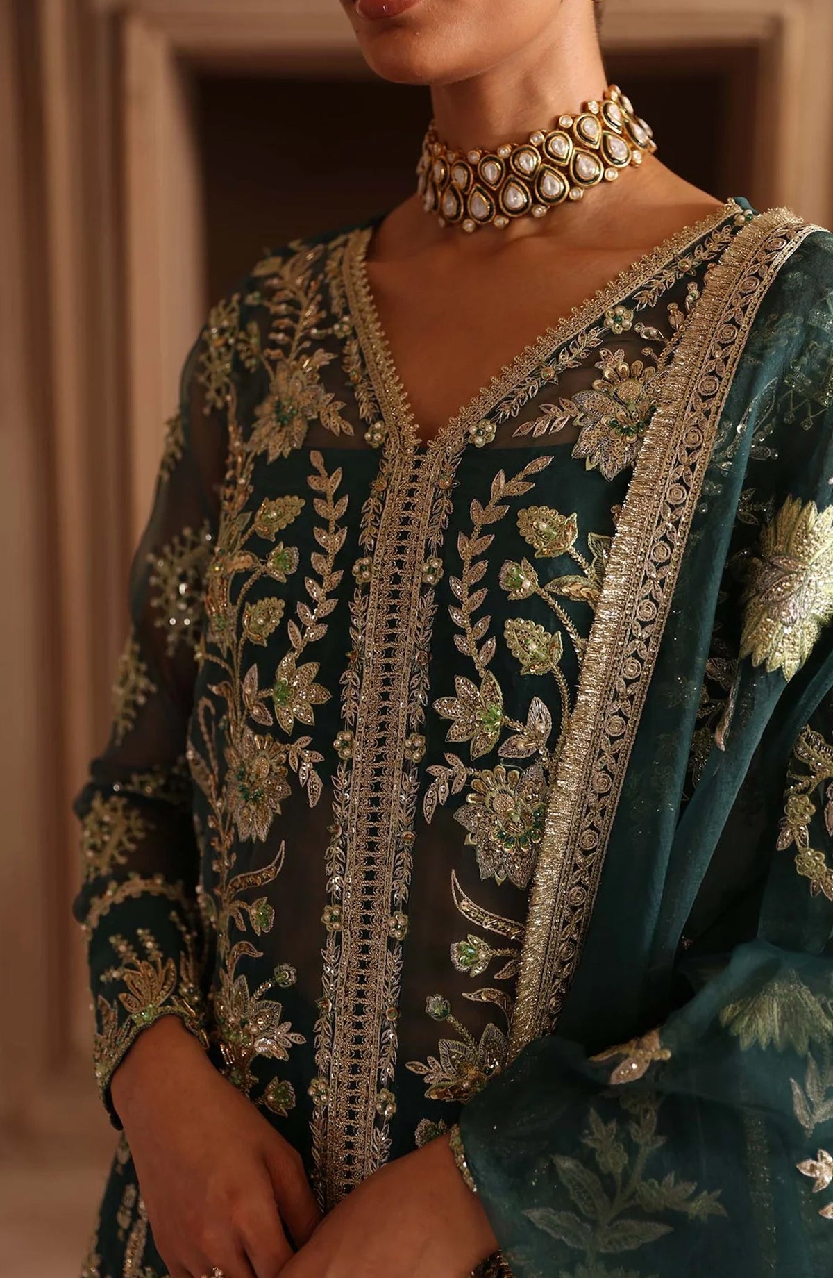 Deewani by Akbar Aslam Luxury Formals Embroidered Organza Unstitched 3 Piece Suit - Celeste - AKA25DWN2 - Green - Festive Collection