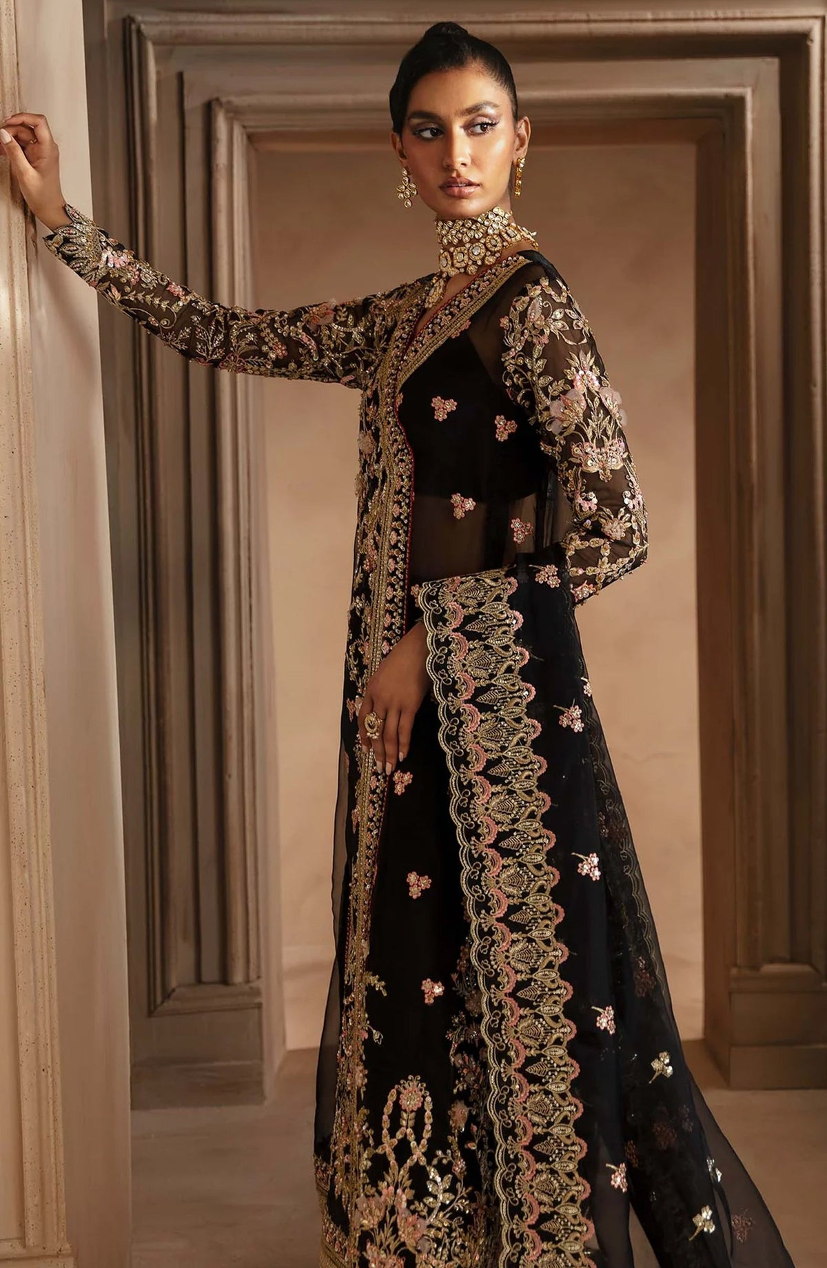 Deewani by Akbar Aslam Luxury Formals Embroidered Organza Unstitched 3 Piece Suit - Elysia - AKA25DWN2 - Black - Festive Collection