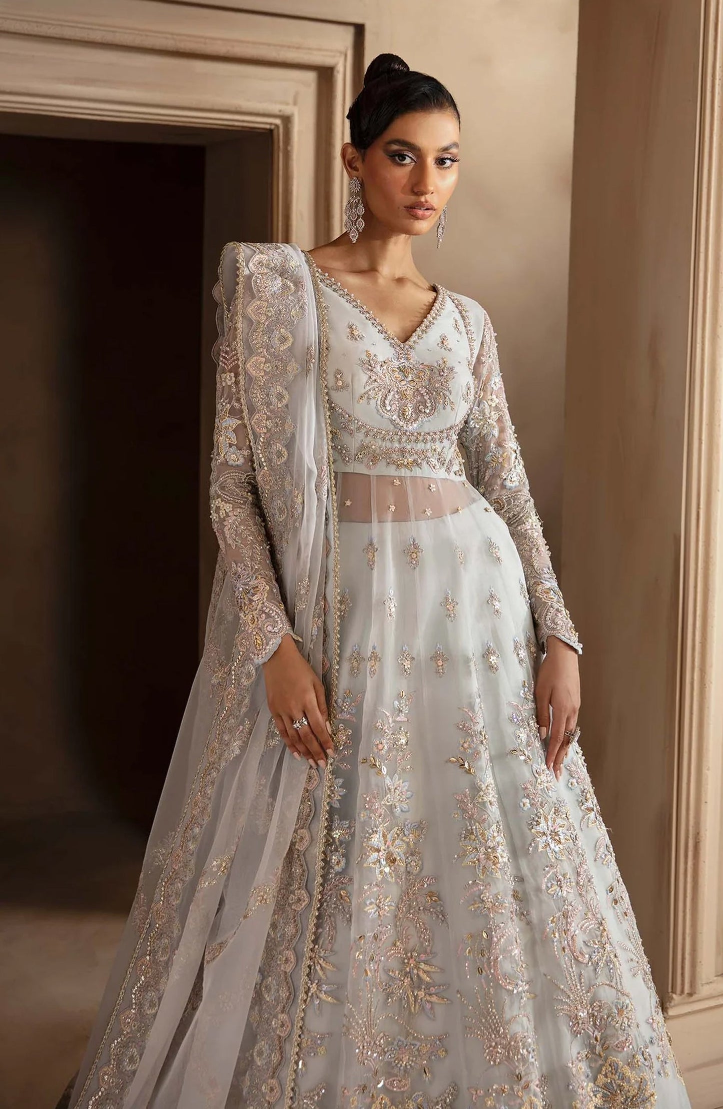 Deewani by Akbar Aslam Luxury Formals Embroidered Organza Unstitched 3 Piece Suit - Ophelia - AKA25DWN2 - Blue - Festive Collection