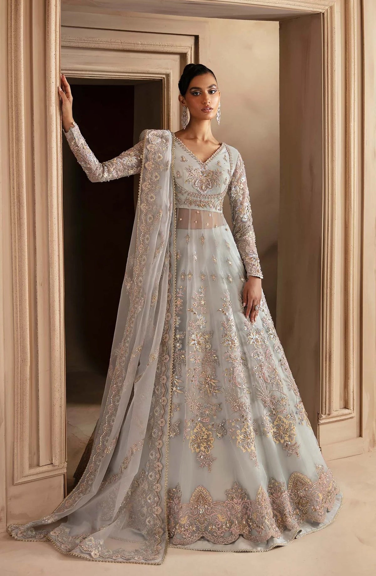 Deewani by Akbar Aslam Luxury Formals Embroidered Organza Unstitched 3 Piece Suit - Ophelia - AKA25DWN2 - Blue - Festive Collection