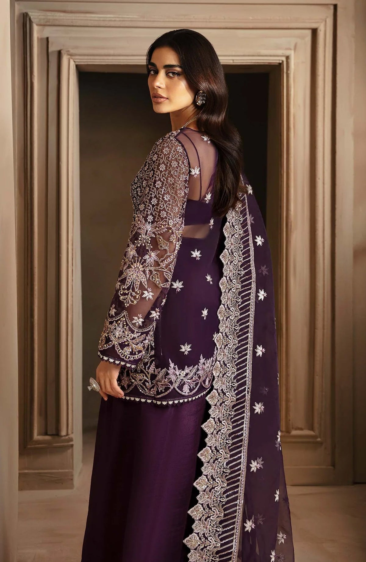 Deewani by Akbar Aslam Luxury Formals Embroidered Organza Unstitched 3 Piece Suit - Elowen - AKA25DWN2 - Purple - Festive Collection