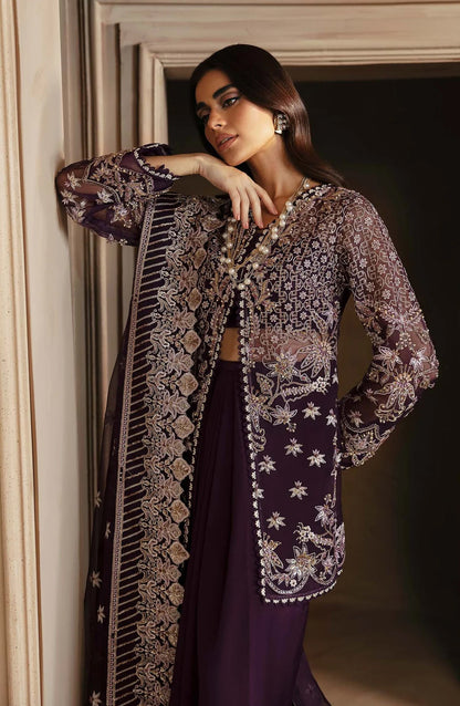 Deewani by Akbar Aslam Luxury Formals Embroidered Organza Unstitched 3 Piece Suit - Elowen - AKA25DWN2 - Purple - Festive Collection
