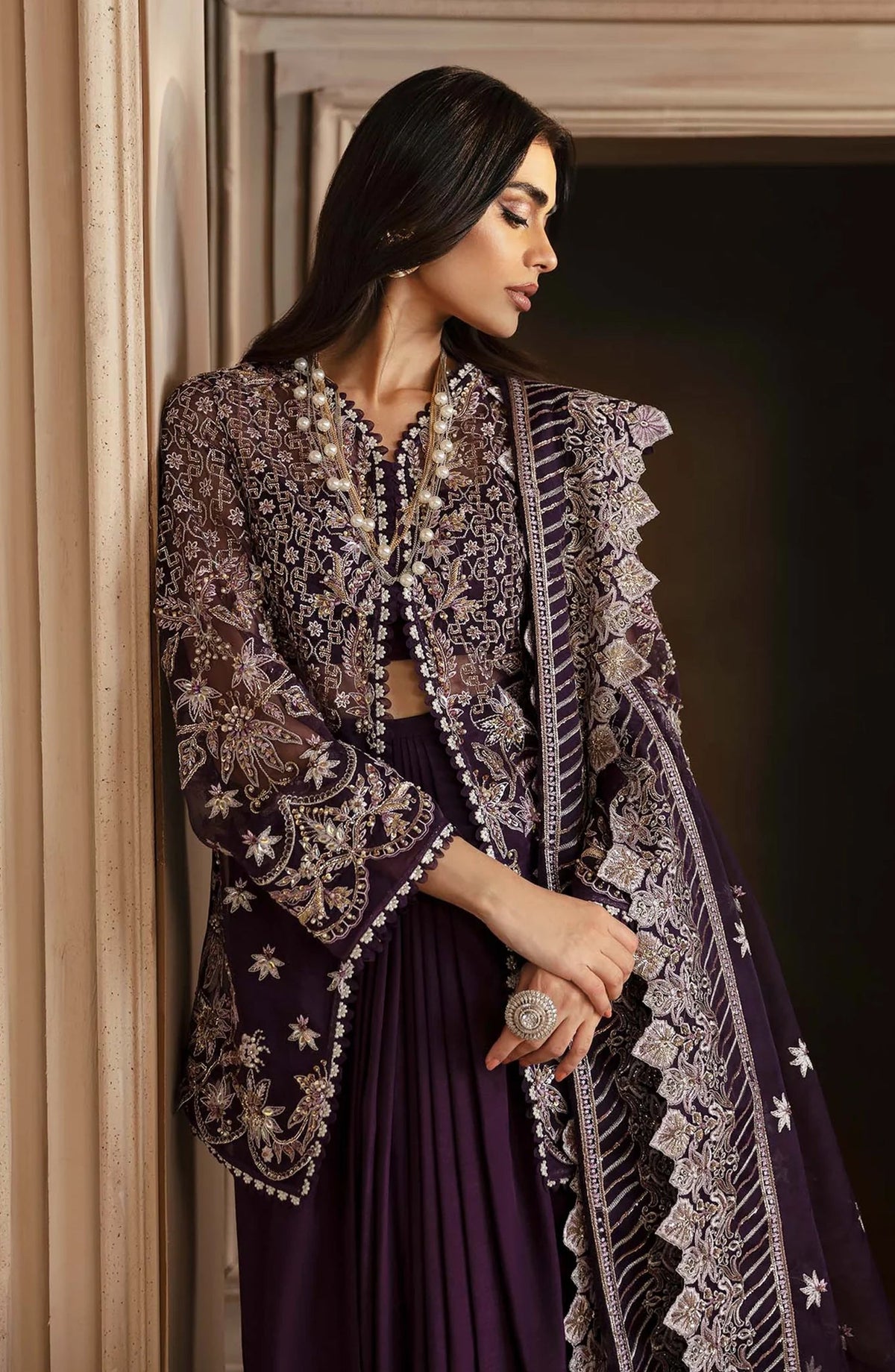Deewani by Akbar Aslam Luxury Formals Embroidered Organza Unstitched 3 Piece Suit - Elowen - AKA25DWN2 - Purple - Festive Collection
