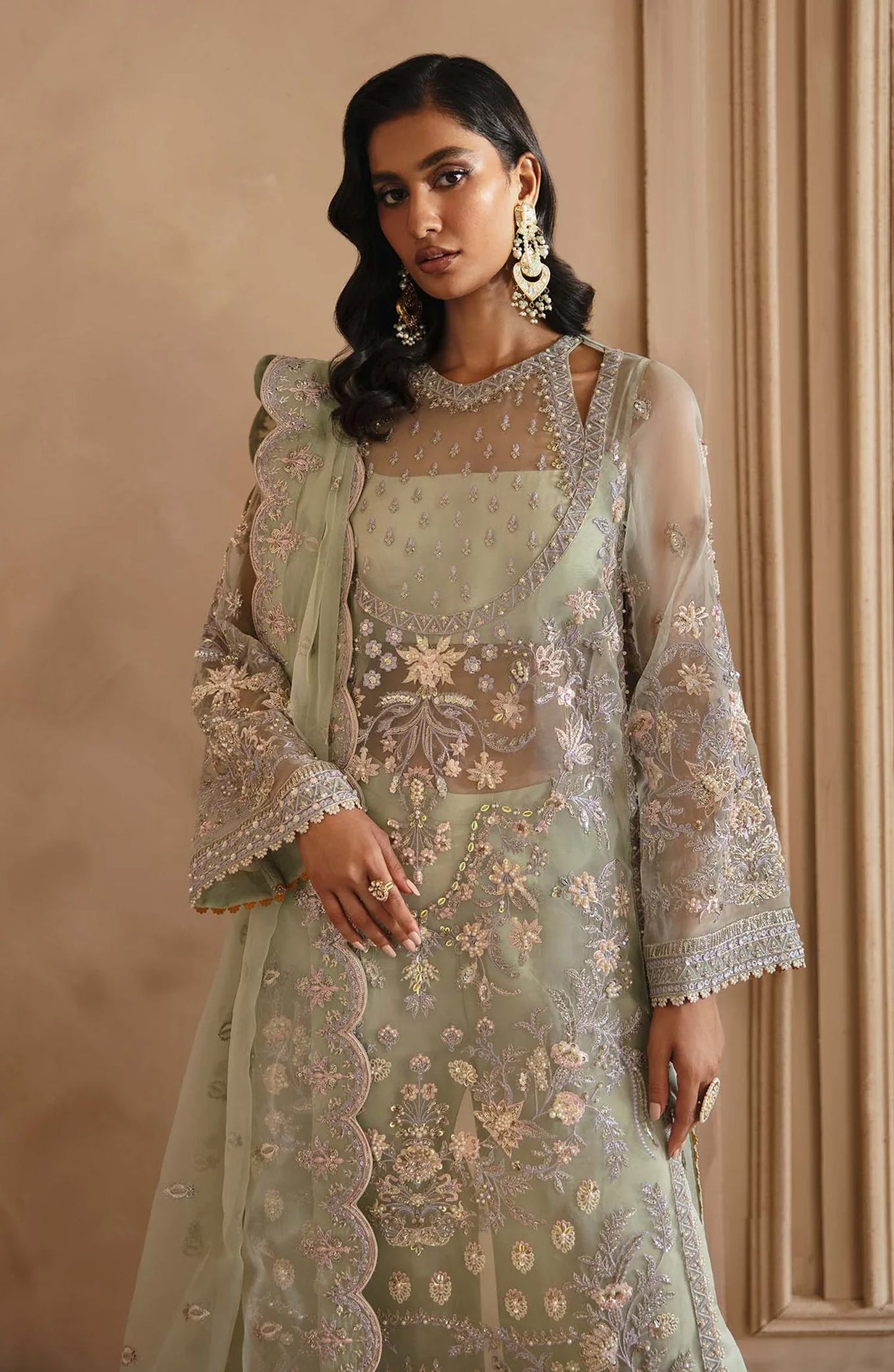 Deewani by Akbar Aslam Luxury Formals Embroidered Organza Unstitched 3 Piece Suit - Isolde - AKA25DWN2 - Green - Festive Collection