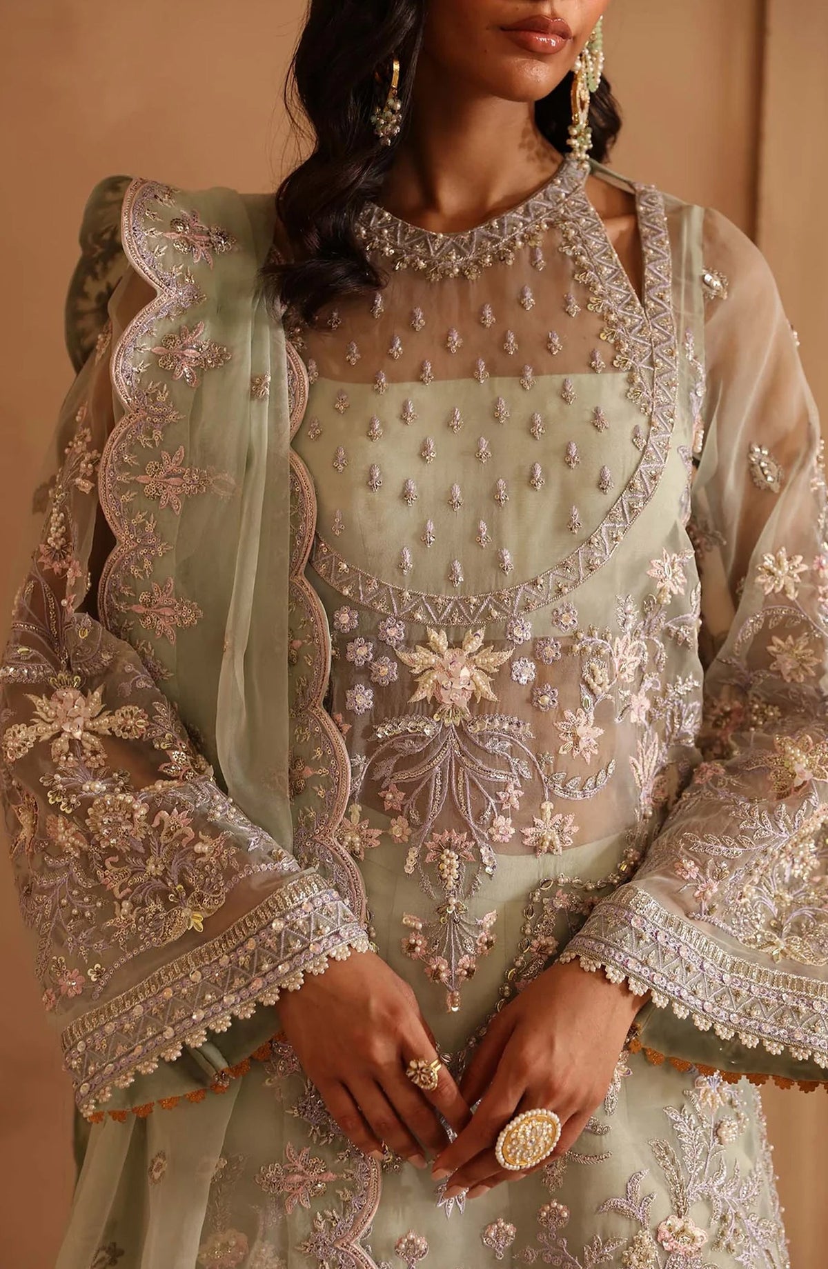Deewani by Akbar Aslam Luxury Formals Embroidered Organza Unstitched 3 Piece Suit - Isolde - AKA25DWN2 - Green - Festive Collection