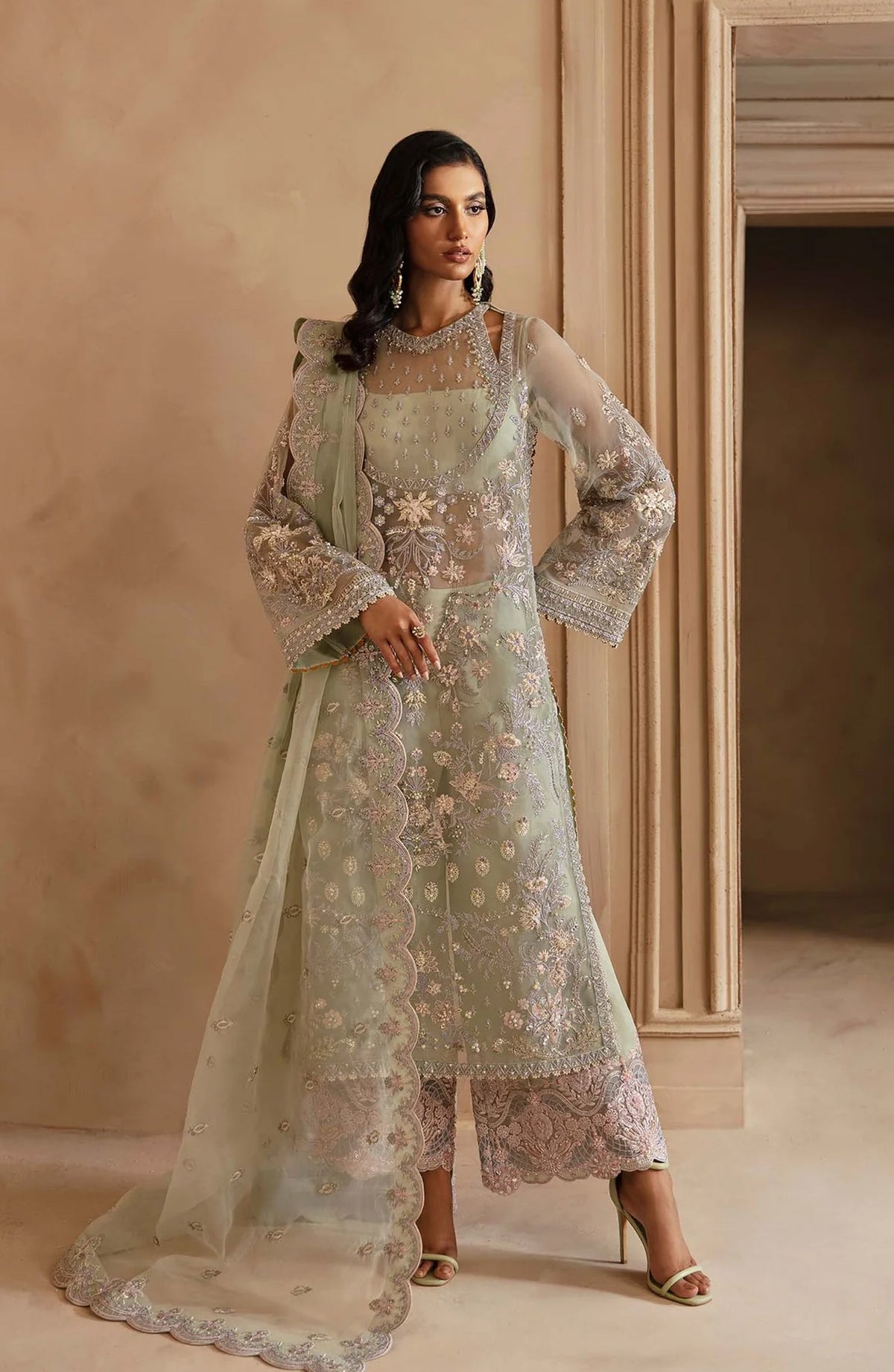 Deewani by Akbar Aslam Luxury Formals Embroidered Organza Unstitched 3 Piece Suit - Isolde - AKA25DWN2 - Green - Festive Collection