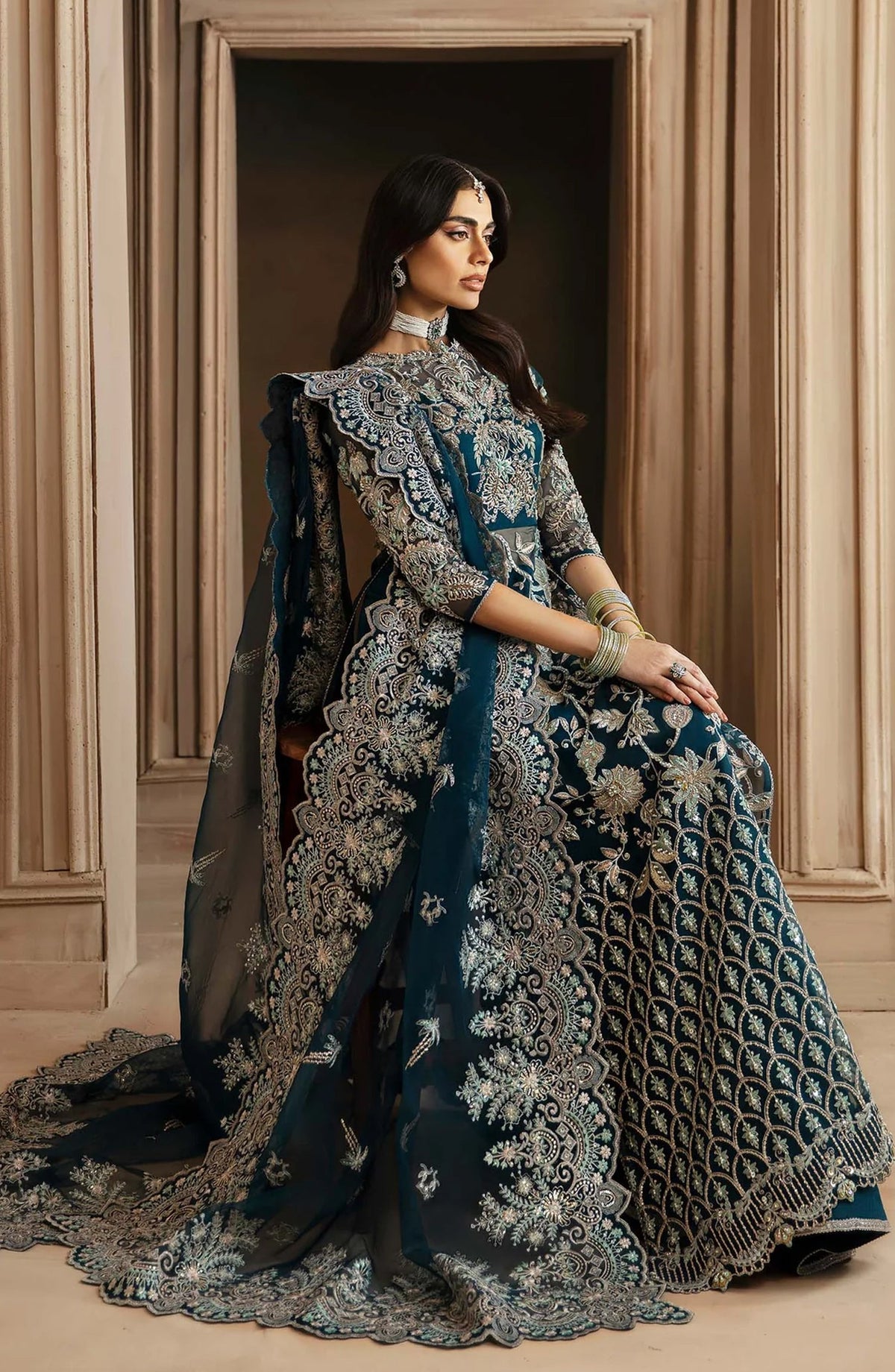 Deewani by Akbar Aslam Luxury Formals Embroidered Organza Unstitched 3 Piece Suit - Calista - AKA25DWN2 - Blue - Festive Collection