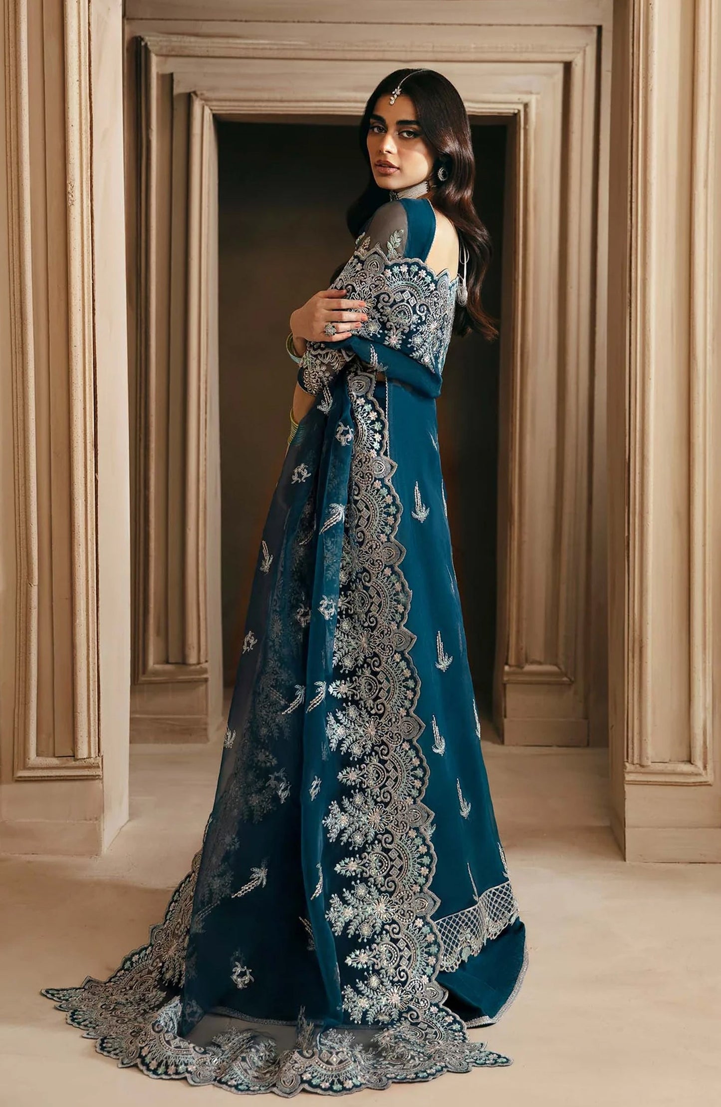 Deewani by Akbar Aslam Luxury Formals Embroidered Organza Unstitched 3 Piece Suit - Calista - AKA25DWN2 - Blue - Festive Collection