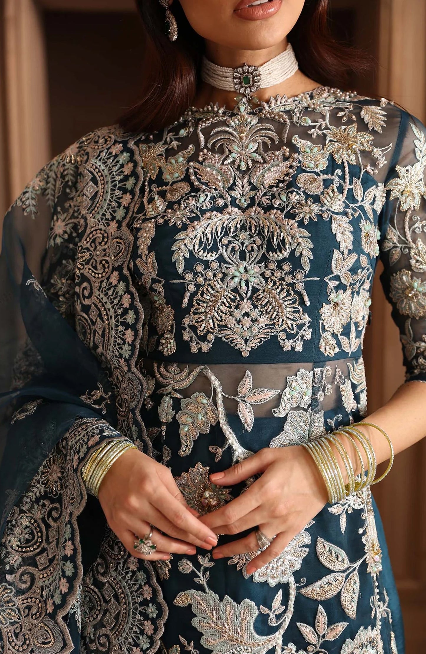 Deewani by Akbar Aslam Luxury Formals Embroidered Organza Unstitched 3 Piece Suit - Calista - AKA25DWN2 - Blue - Festive Collection