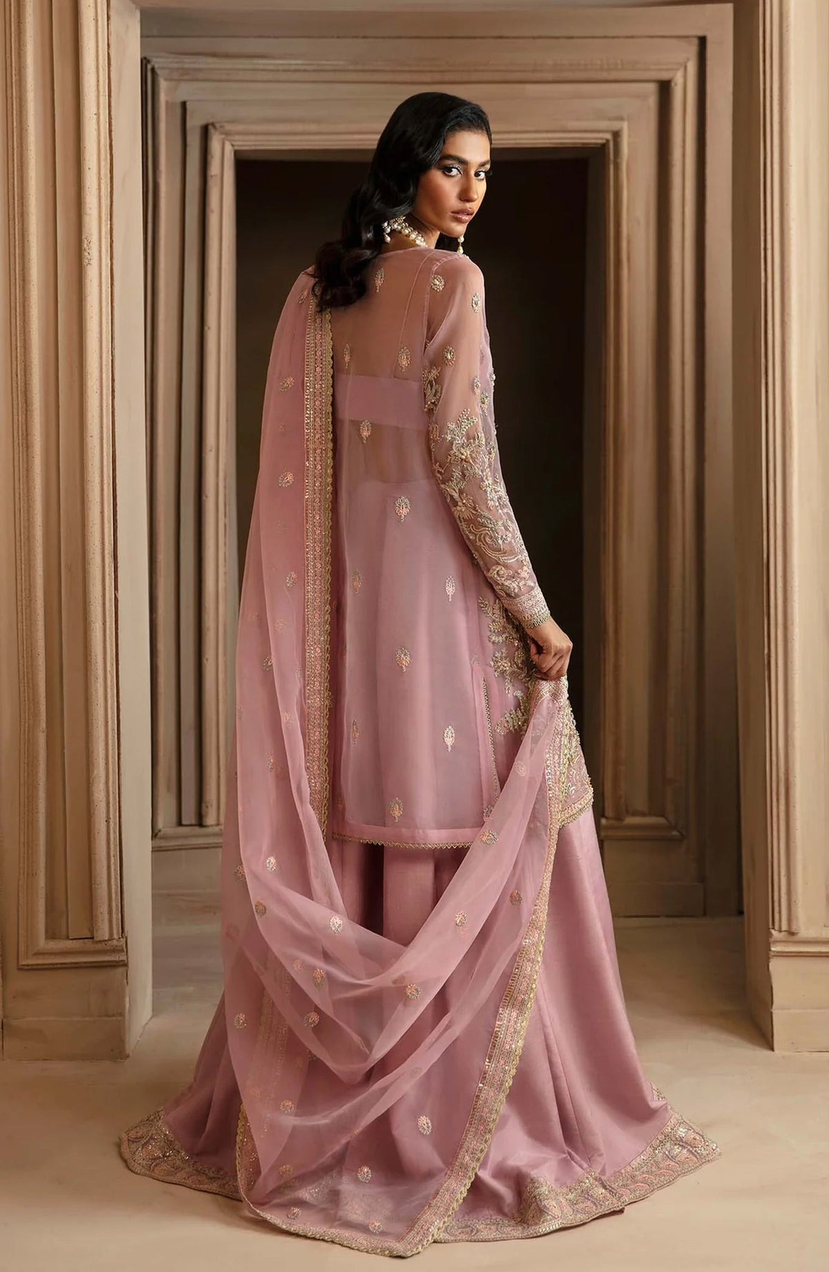 Deewani by Akbar Aslam Luxury Formals Embroidered Organza Unstitched 3 Piece Suit - Seraphine - AKA25DWN2 - Pink - Festive Collection