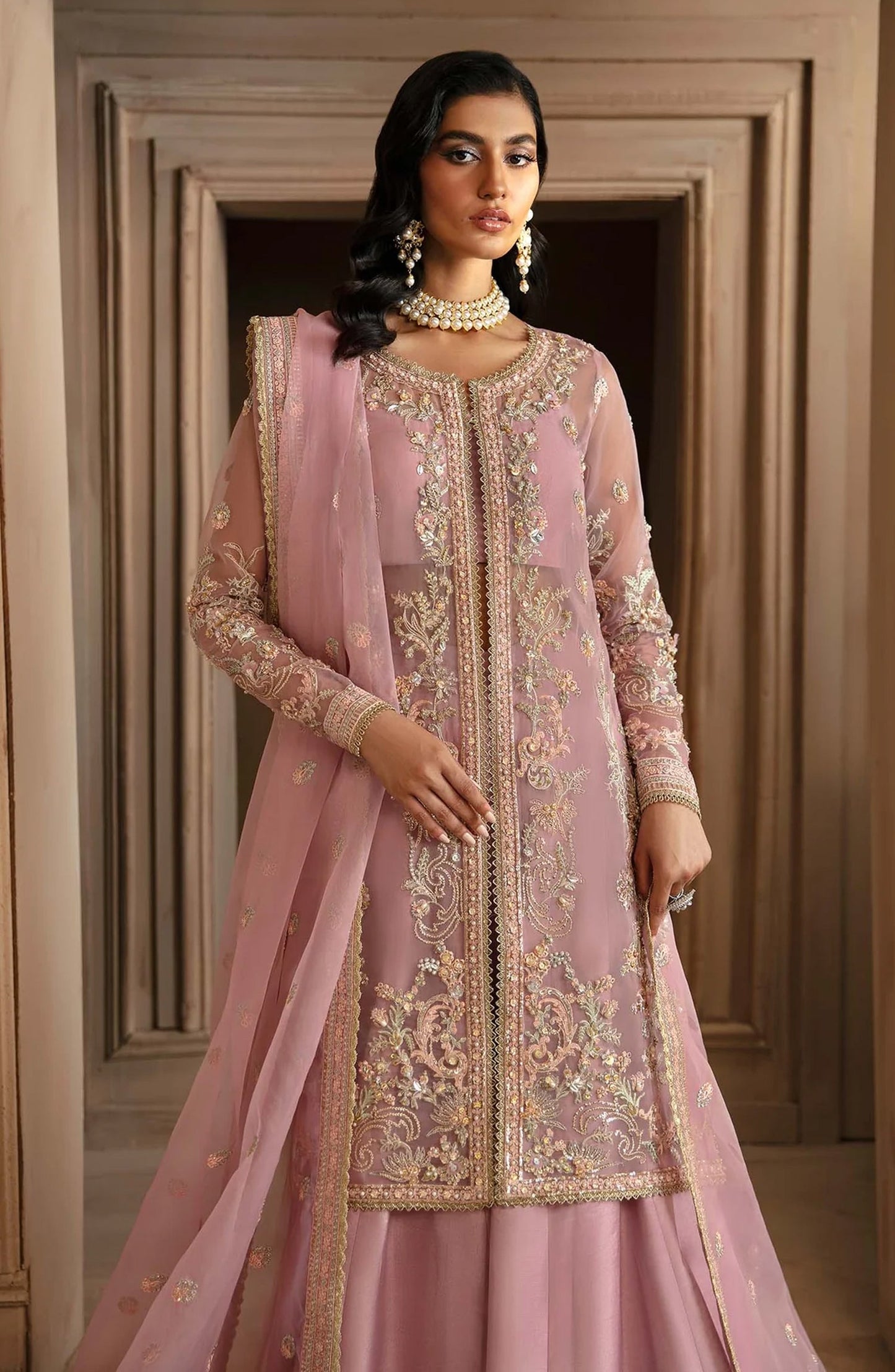 Deewani by Akbar Aslam Luxury Formals Embroidered Organza Unstitched 3 Piece Suit - Seraphine - AKA25DWN2 - Pink - Festive Collection