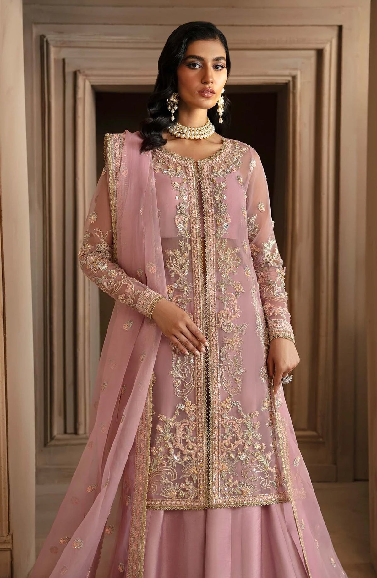 Deewani by Akbar Aslam Luxury Formals Embroidered Organza Unstitched 3 Piece Suit - Seraphine - AKA25DWN2 - Pink - Festive Collection