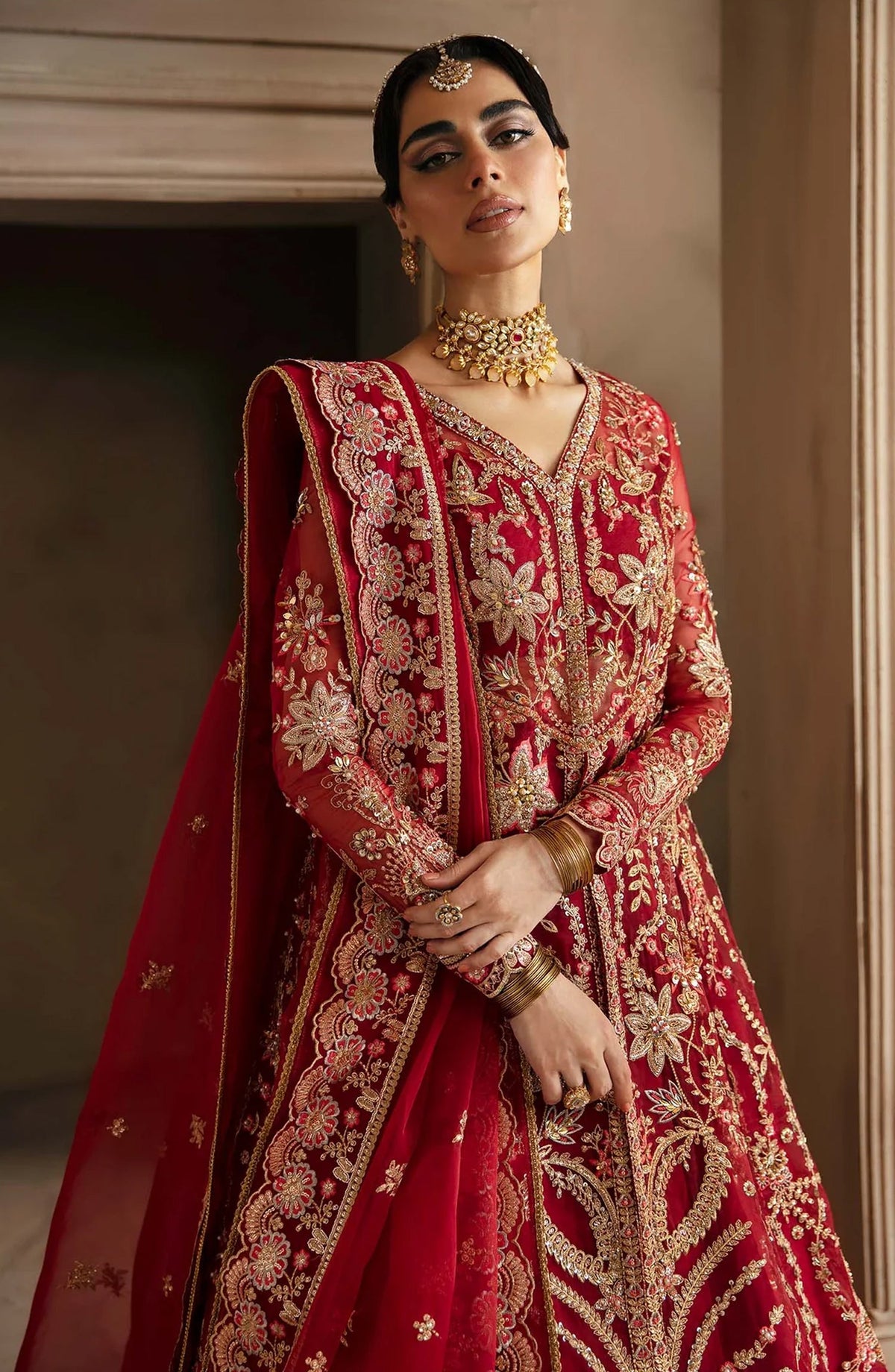 Deewani by Akbar Aslam Luxury Formals Embroidered Organza Unstitched 3 Piece Suit - Solene - AKA25DWN2 - Red - Festive Collection