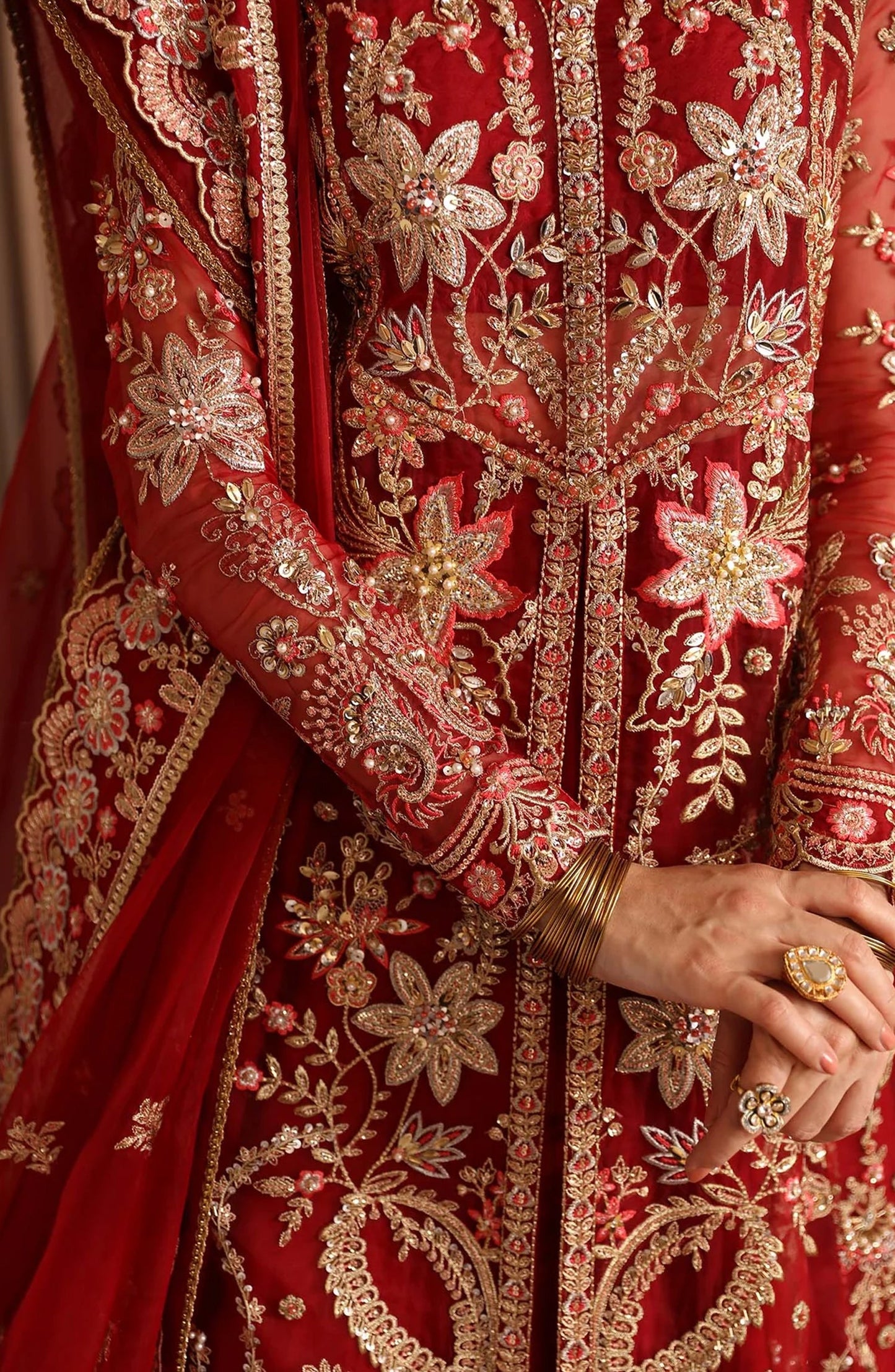 Deewani by Akbar Aslam Luxury Formals Embroidered Organza Unstitched 3 Piece Suit - Solene - AKA25DWN2 - Red - Festive Collection