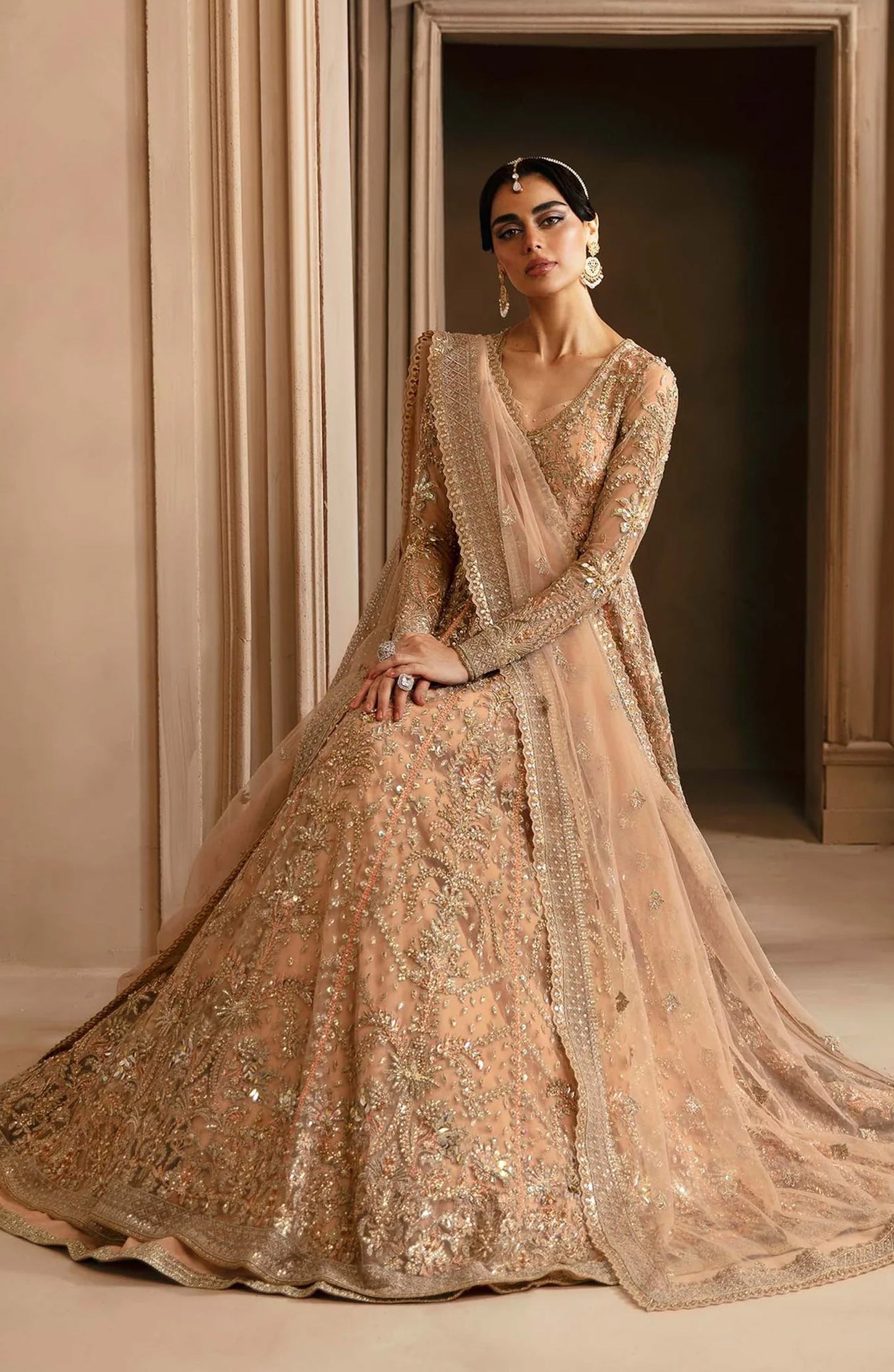 Deewani by Akbar Aslam Luxury Formals Embroidered Net Unstitched 3 Piece Suit - Aveline - AKA25DWN2 - Peach - Festive Collection
