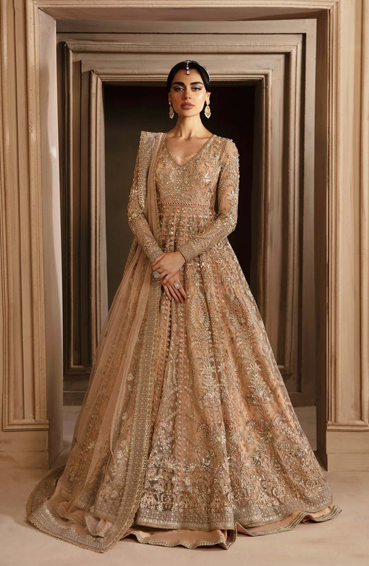 Deewani by Akbar Aslam Luxury Formals Embroidered Net Unstitched 3 Piece Suit - Aveline - AKA25DWN2 - Peach - Festive Collection