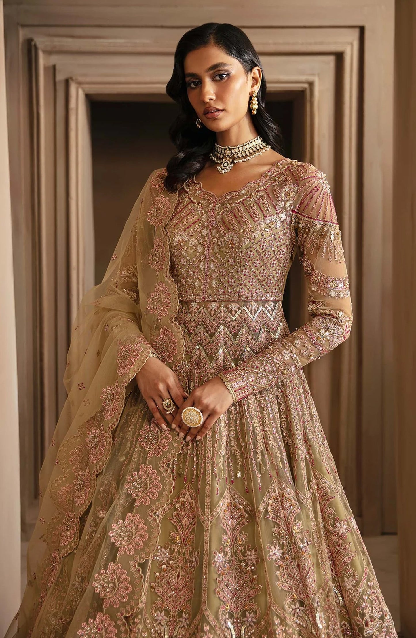 Deewani by Akbar Aslam Luxury Formals Embroidered Net Unstitched 3 Piece Suit - Vespera - AKA25DWN2 - Pink - Festive Collection